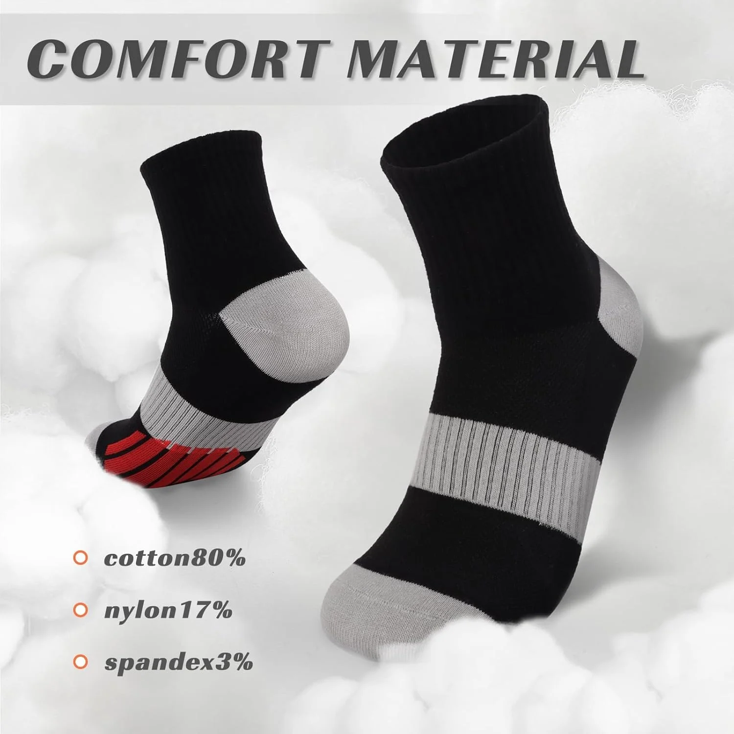 جوراب مردانه، جوراب ورزشی مردانه تنفسی، جوراب مردانه رطوبت گیر پنبه ای، ضد تاول، جوراب ورزشی برای دوچرخه سواری، کار، پیاده روی، دویدن، کوهنوردی 5 جفت