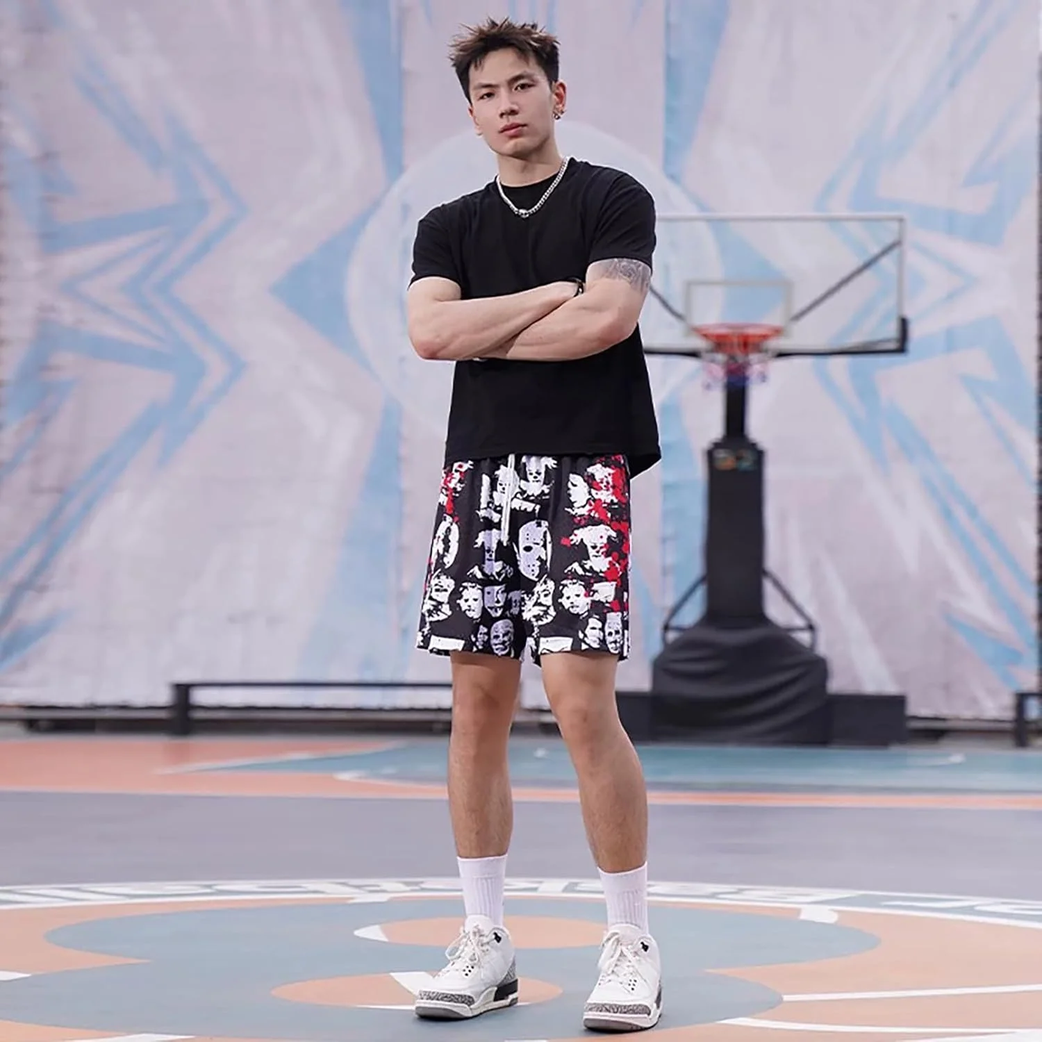 شلوارک مردانه بوم لیمون، طرح گرافیکی توری، شلوارک خنک و اسپرت برای تمرین، باشگاه، بسکتبال و دویدن