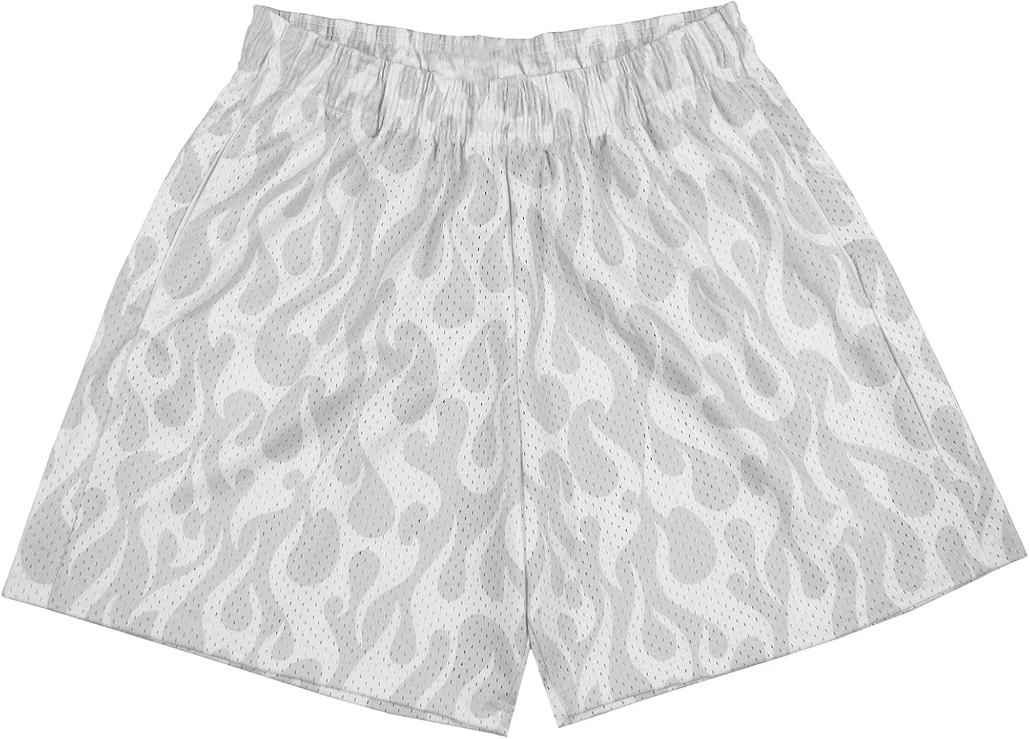 شلوارک ورزشی مردانه بوم لیمون، مناسب بسکتبال، تمرینات ورزشی، شلوارک توری با طرح گرافیکی شعله، شلوارک کوتاه دویدن