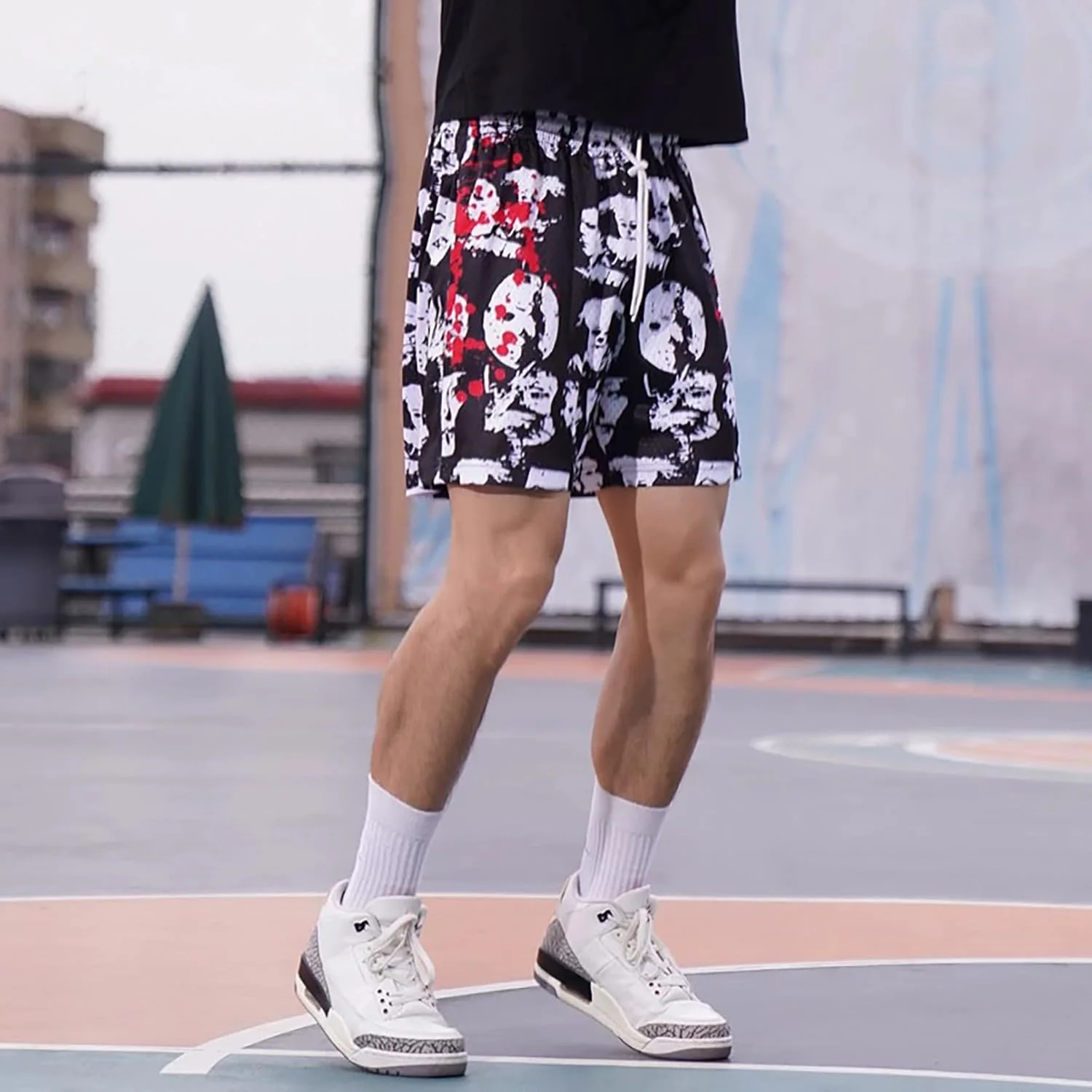 شلوارک مردانه بوم لیمون، طرح گرافیکی توری، شلوارک خنک و اسپرت برای تمرین، باشگاه، بسکتبال و دویدن