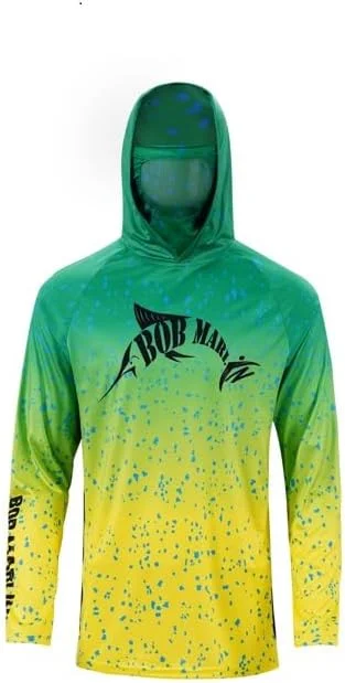 هودی آستین بلند ماهیگیری با ماسک، محافظت 50+ UV، تنفس پذیر، دارای تهویه هوا، سبک وزن، خشک شدن سریع، مقاوم