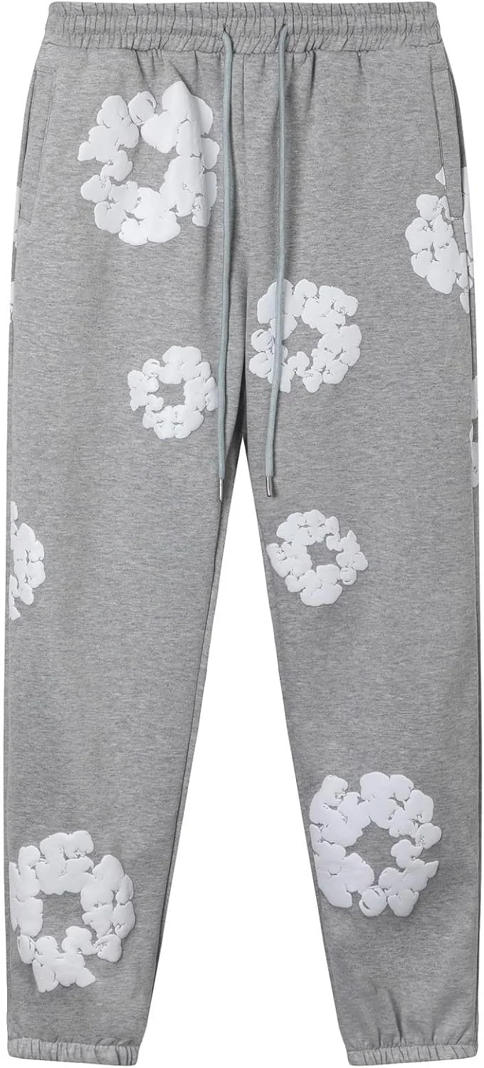 ست هودی و شلوار مردانه با طرح گل فوم، ست ورزشی پاییزه زمستانه، استایل خیابانی هیپ هاپ (خاکستری P، ایکس لارج)