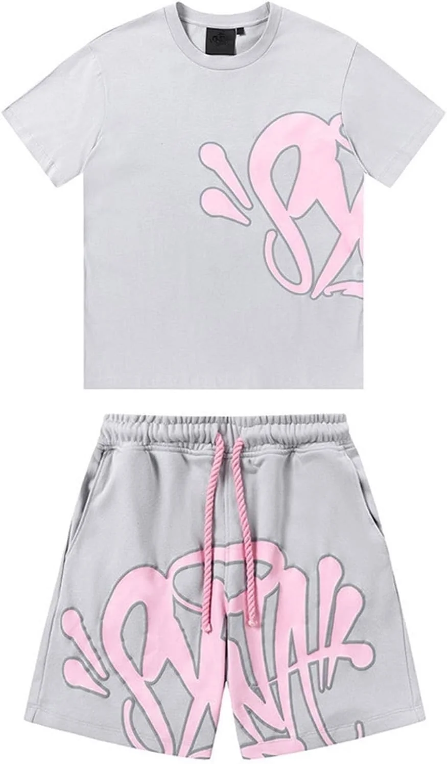 ست تی‌شرت و شلوارک مردانه سینا ورلد، طرح‌دار، مناسب فصل تابستان، لباس راحتی دو تکه، унисекс (خاکستری B، متوسط)