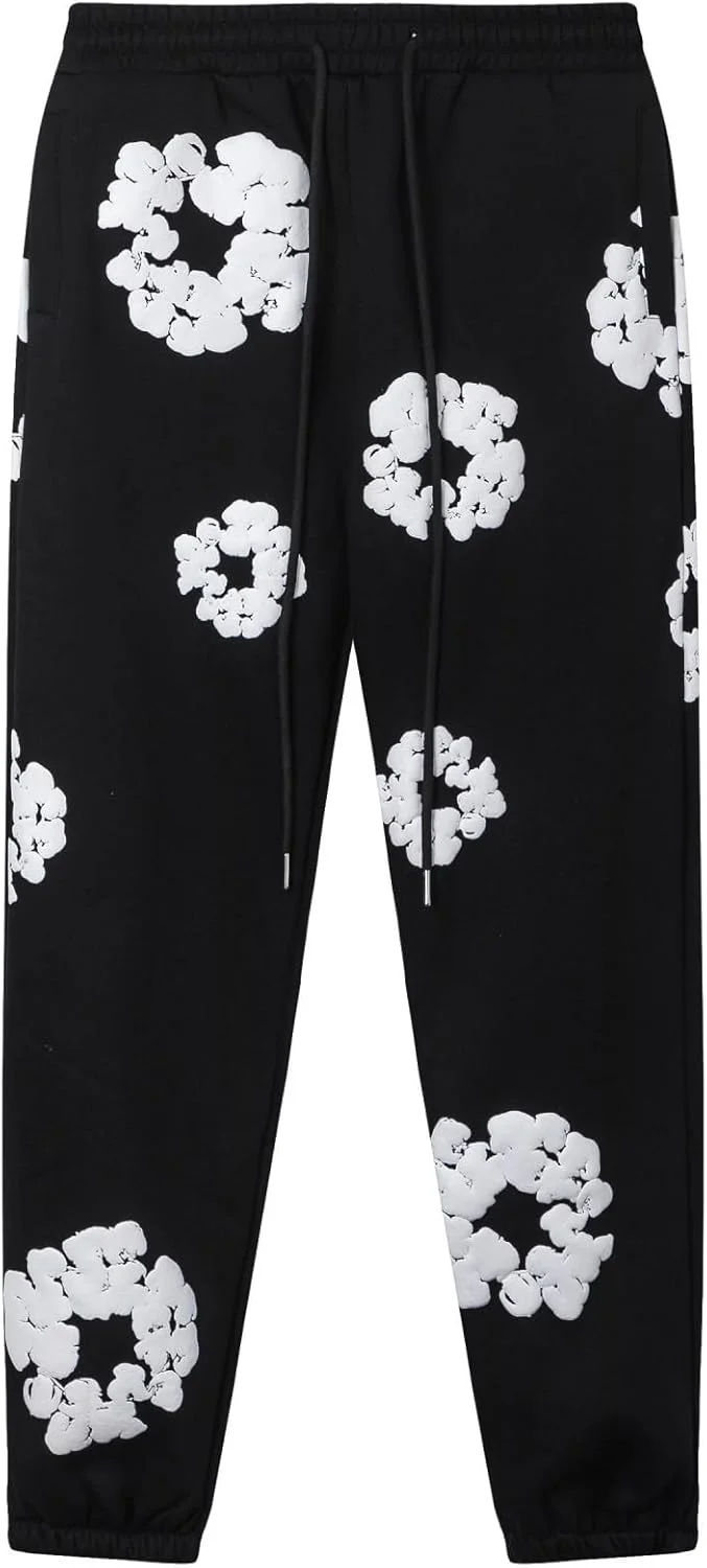 ست هودی و شلوار مردانه با طرح گل فوم، ست ورزشی پاییز و زمستان، استایل خیابانی هیپ هاپ (مشکی P، مدیوم)