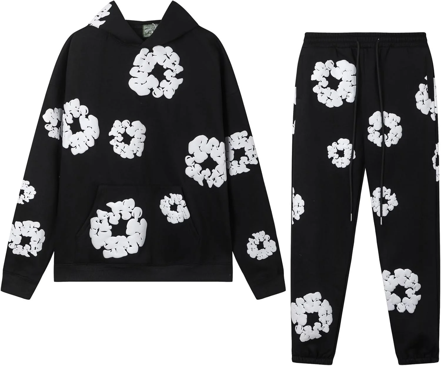 ست هودی و شلوار مردانه و زنانه با طرح فوم، ست ورزشی دو تکه، استایل خیابانی هیپ هاپ (مشکی، کوچک)