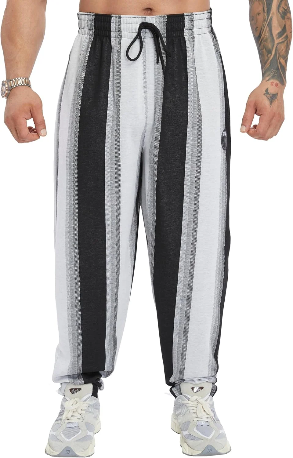 شلوار ورزشی مردانه راه راه با جیب، شلوار بگ گشاد مناسب استایل روزمره