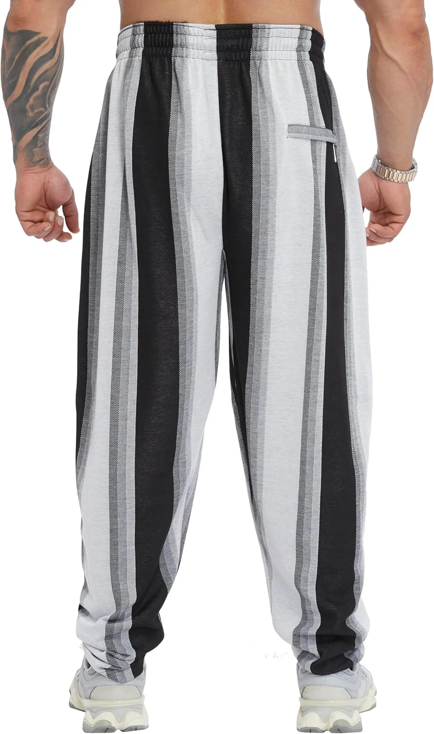 شلوار ورزشی مردانه راه راه با جیب، شلوار بگ گشاد مناسب استایل روزمره