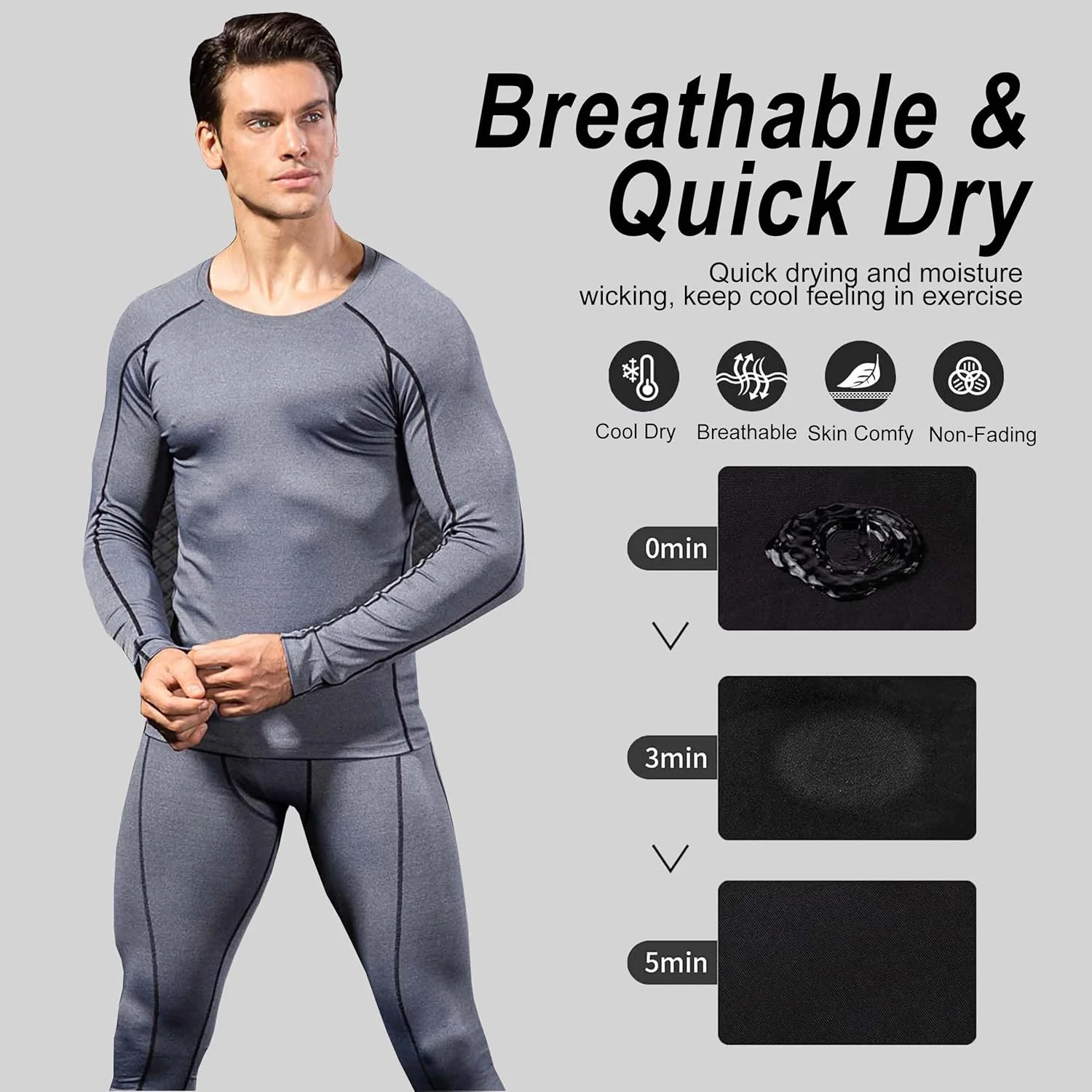 ست لباس ورزشی مردانه شامل پیراهن آستین بلند و شلوار فشرده سازی، تنفس پذیر، سریع خشک شونده، لباس زیر عملکردی، مناسب دویدن، بدنسازی و ورزش
