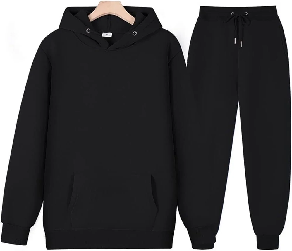 BBOSCH ست هودی و شلوار ورزشی مردانه، رنگ ثابت، ضخیم، مدل پولیور، شلوار گرمکن پشمی مناسب دویدن و ورزش (رنگ: Hortel، سایز: L)