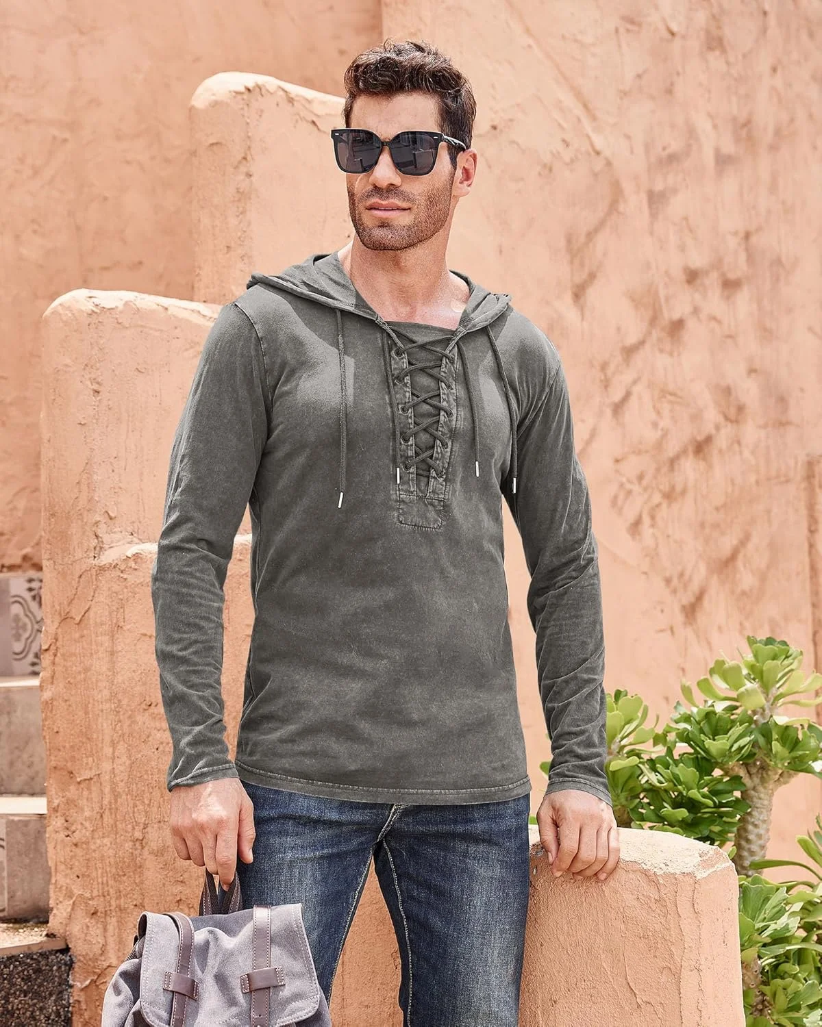 هودی مردانه تاکتیکال رترو آستین بلند/کوتاه، پولیور ورزشی مناسب فضای باز، طرح دار بند دار