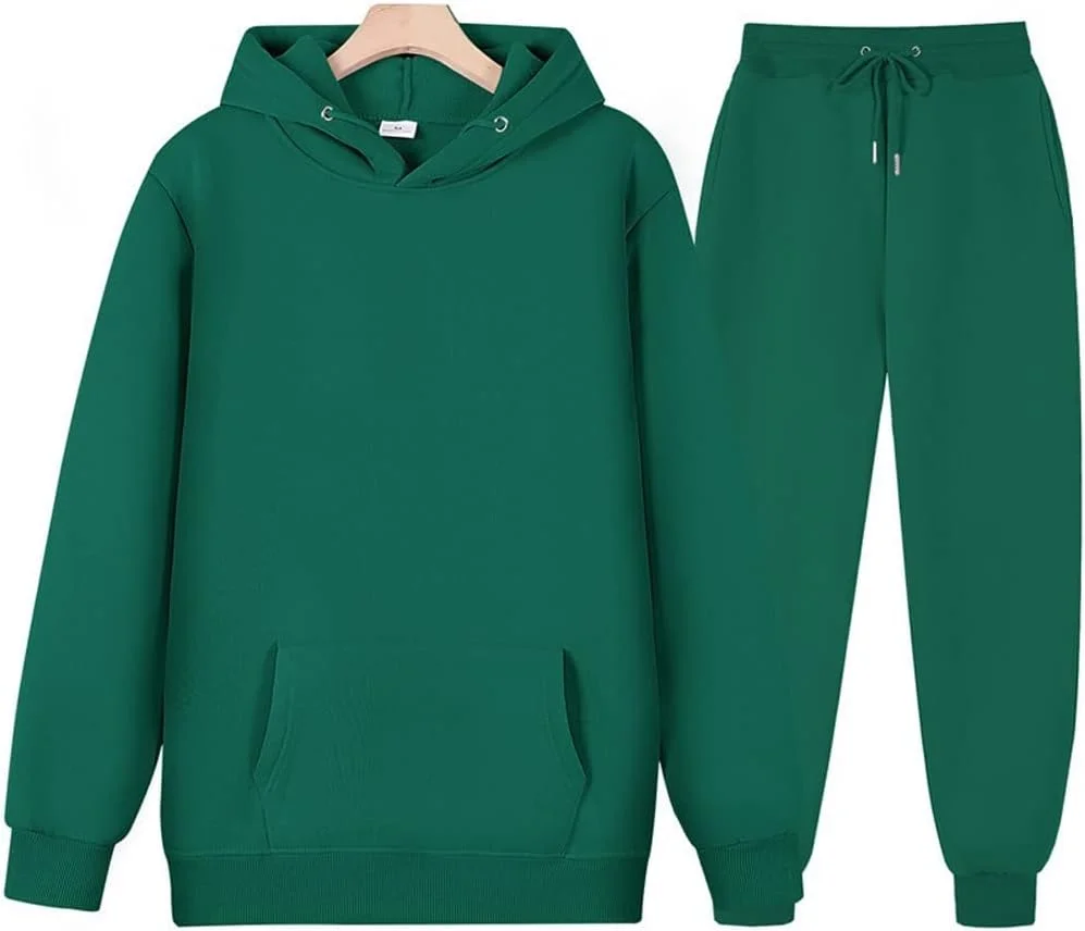 BBOSCH ست هودی و شلوار ورزشی مردانه، رنگ ثابت، ضخیم، مدل پولیور، شلوار گرمکن پشمی مناسب دویدن و ورزش (رنگ: آبی تیره، سایز: XL)