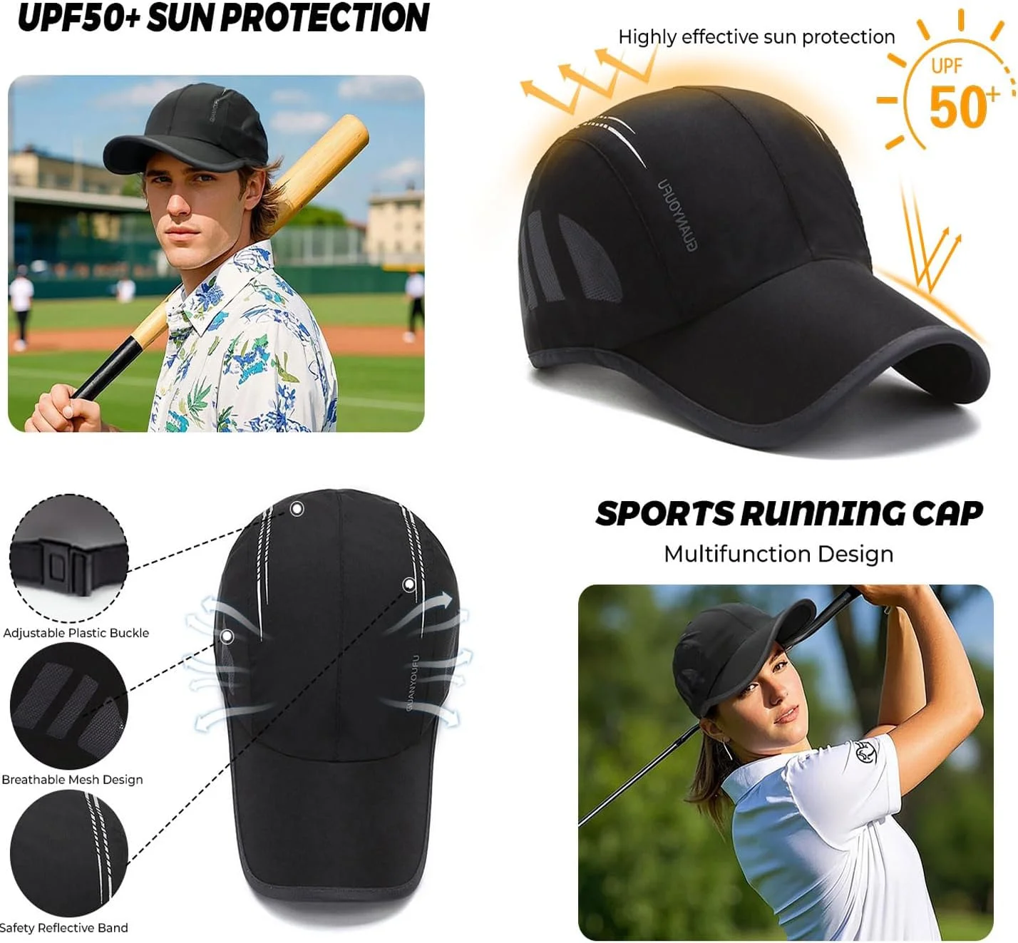 کلاه بیسبال خشک‌شونده سریع، بسته 2 عددی کلاه های نقاب دار قابل تنظیم سبک وزن، محافظت در برابر آفتاب UPF 50+، کلاه ورزشی تنفسی برای دویدن و فعالیت های فضای باز برای مردان و زنان، کلاه تاشو برای پیاده روی و ماهیگیری در تابستان