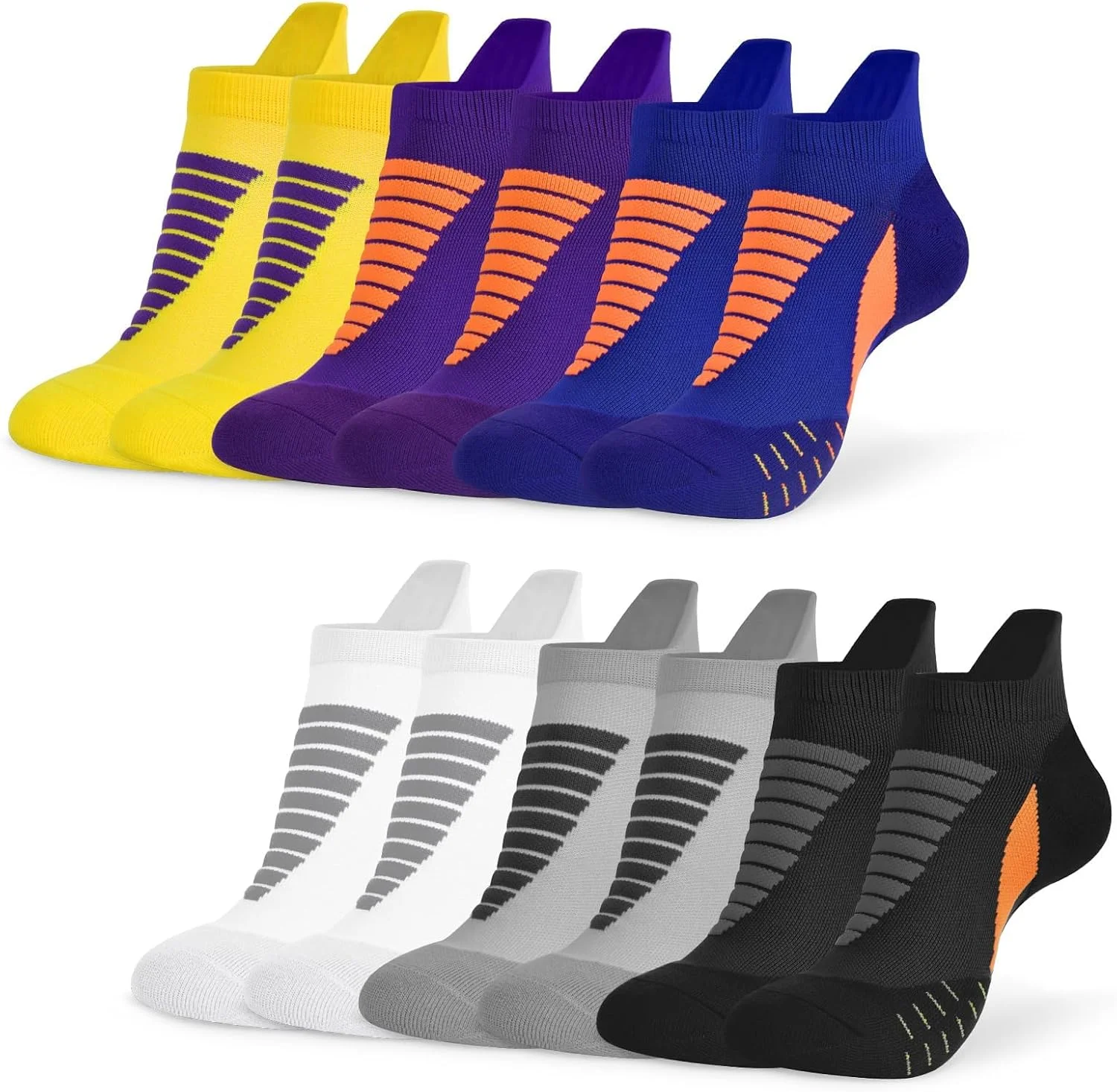جوراب ورزشی مچی آزونه، 6 جفت جوراب ساق کوتاه ضخیم با پد محافظ پاشنه، تنفسی و بدون نمایش با زبانه پاشنه، سایز 37-44