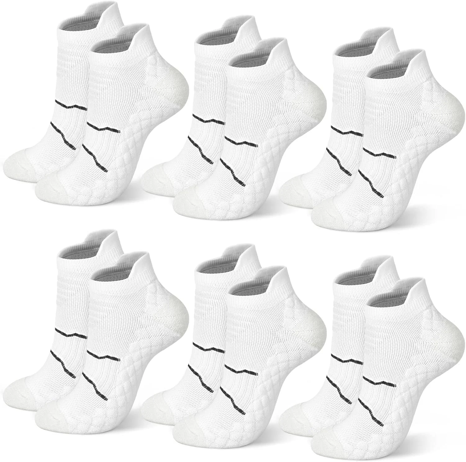 جوراب مچی آزونه، 6 جفت جوراب ورزشی ساق کوتاه زنانه با پد محافظ پاشنه، جوراب ورزشی ساق کوتاه تنفسی برای مردان و زنان، سایز 36-46