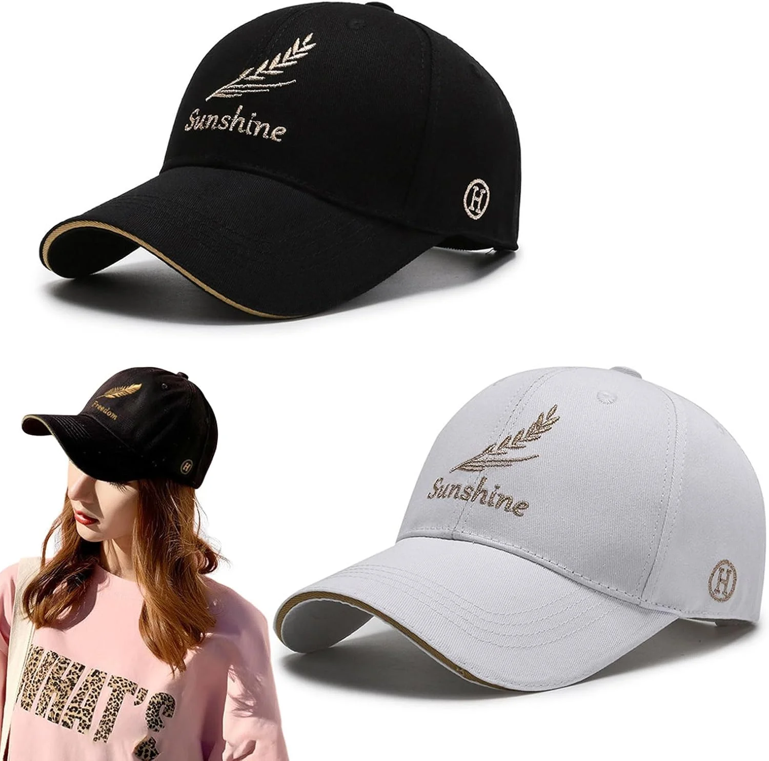 کلاه بیسبال Azonee унисекс، ست 2 عددی کلاه آفتابی سبک وزن با استایل پولو قابل تنظیم برای ورزش، کلاه تابستانی غیررسمی برای مردان و زنان، محافظت کلاسیک در برابر آفتاب در فضای باز (سیاه، سفید)