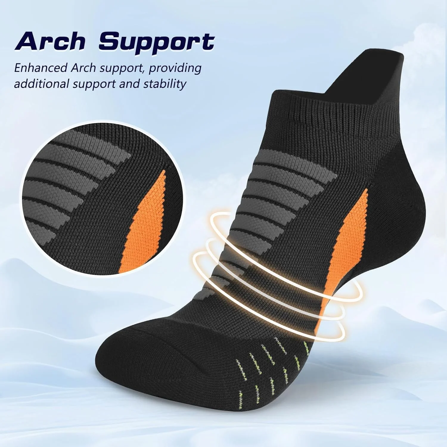 جوراب ورزشی مچی آزونه، 6 جفت جوراب ساق کوتاه ضخیم با پد محافظ پاشنه، تنفسی و بدون نمایش با زبانه پاشنه، سایز 37-44