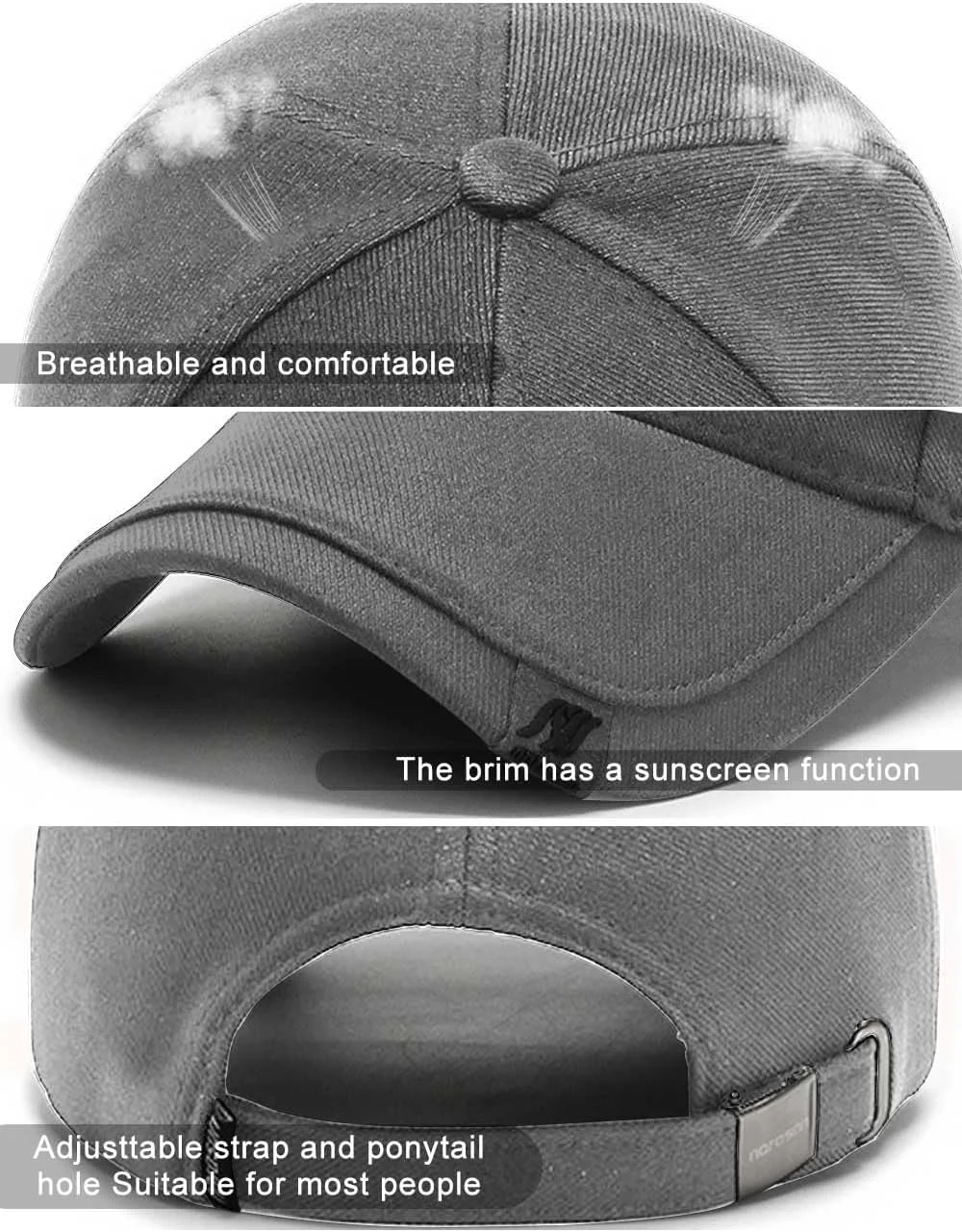 کلاه بیسبال مردانه Azonee، کلاه نقاب دار گلدوزی شده ساده قابل تنظیم، کلاه آفتابی تنفسی برای ورزش و استفاده روزمره، کلاه унисекс برای زنان و مردان (خاکستری روشن)