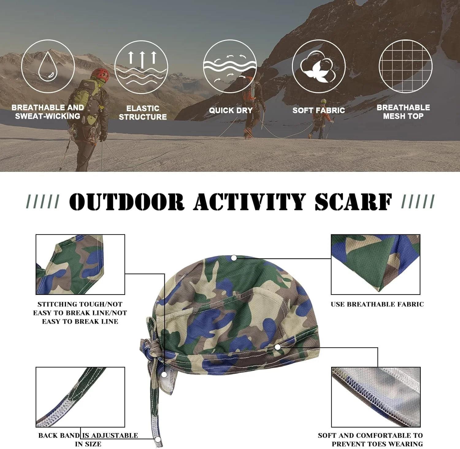 آزون 4 عدد کلاه سر طرح استتار، کلاه دوچرخه سواری قابل تنظیم، تنفسی، هدبند خشک شونده سریع، کلاه محافظ آفتاب برای مردان، ورزش های فضای باز (تک سایز، پلی استر) آزون 4 عدد کلاه سر طرح استتار، کلاه دوچرخه سواری قابل تنظیم، تنفسی، هدبند خشک شونده سریع، کلاه محافظ آفتاب برای مردان، ورزش های فضای باز (تک سایز، پلی استر)