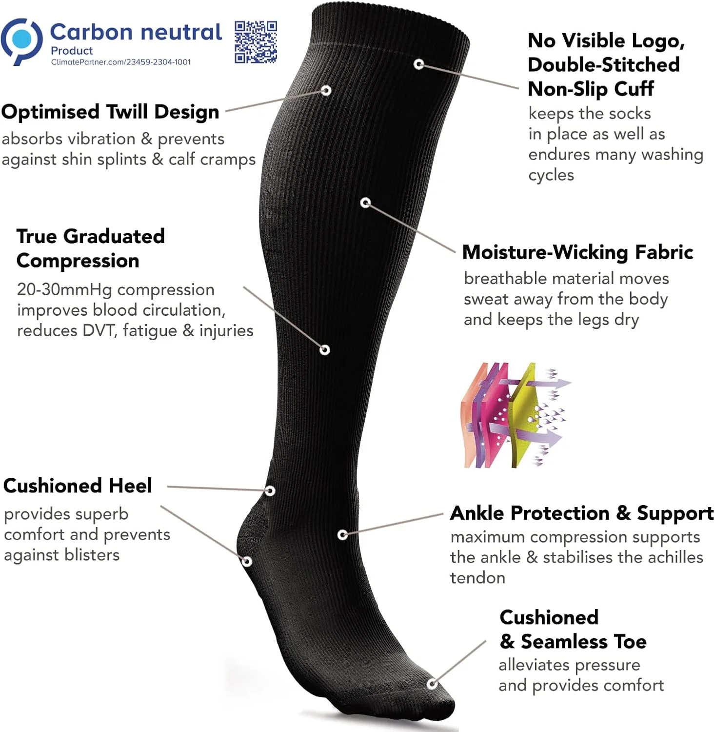 جوراب ساق بلند فشاری aZengear برای زنان و مردان، مناسب برای پرواز، ورم پا، رگ‌های واریسی، دویدن، درد ساق پا، حمایت از عضلات ساق پا، ورزش (مشکی، L/XL)