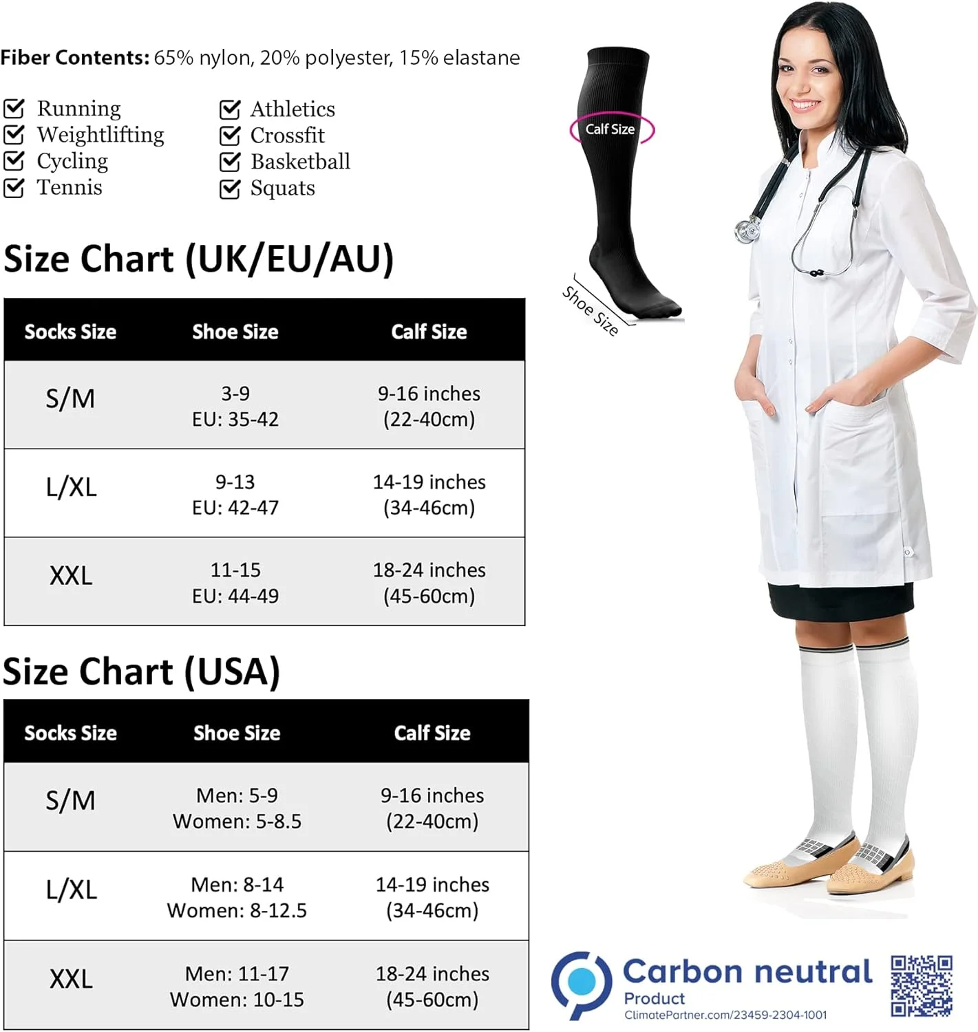 جوراب ساق بلند فشاری aZengear برای زنان و مردان، مناسب برای پرواز، ورم پا، رگ‌های واریسی، دویدن، درد ساق پا، حمایت از عضلات ساق پا، ورزش (مشکی، L/XL)
