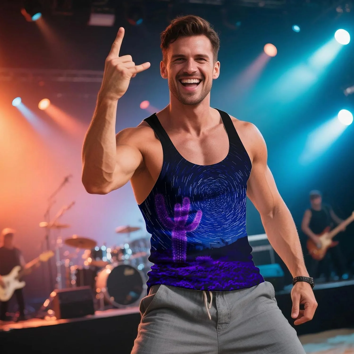 تاپ ورزشی مردانه طرح گرافیکی سه بعدی آستین حلقه ای مناسب باشگاه و ورزش های تابستانی با قابلیت خشک شدن سریع