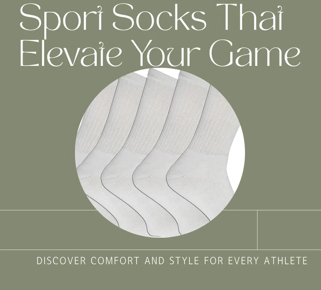 ست 5 جفتی جوراب ورزشی ساق دار مردانه، جوراب های نخی سفید ساده مناسب ورزش، پیاده روی و تمرین، سایز 39-46