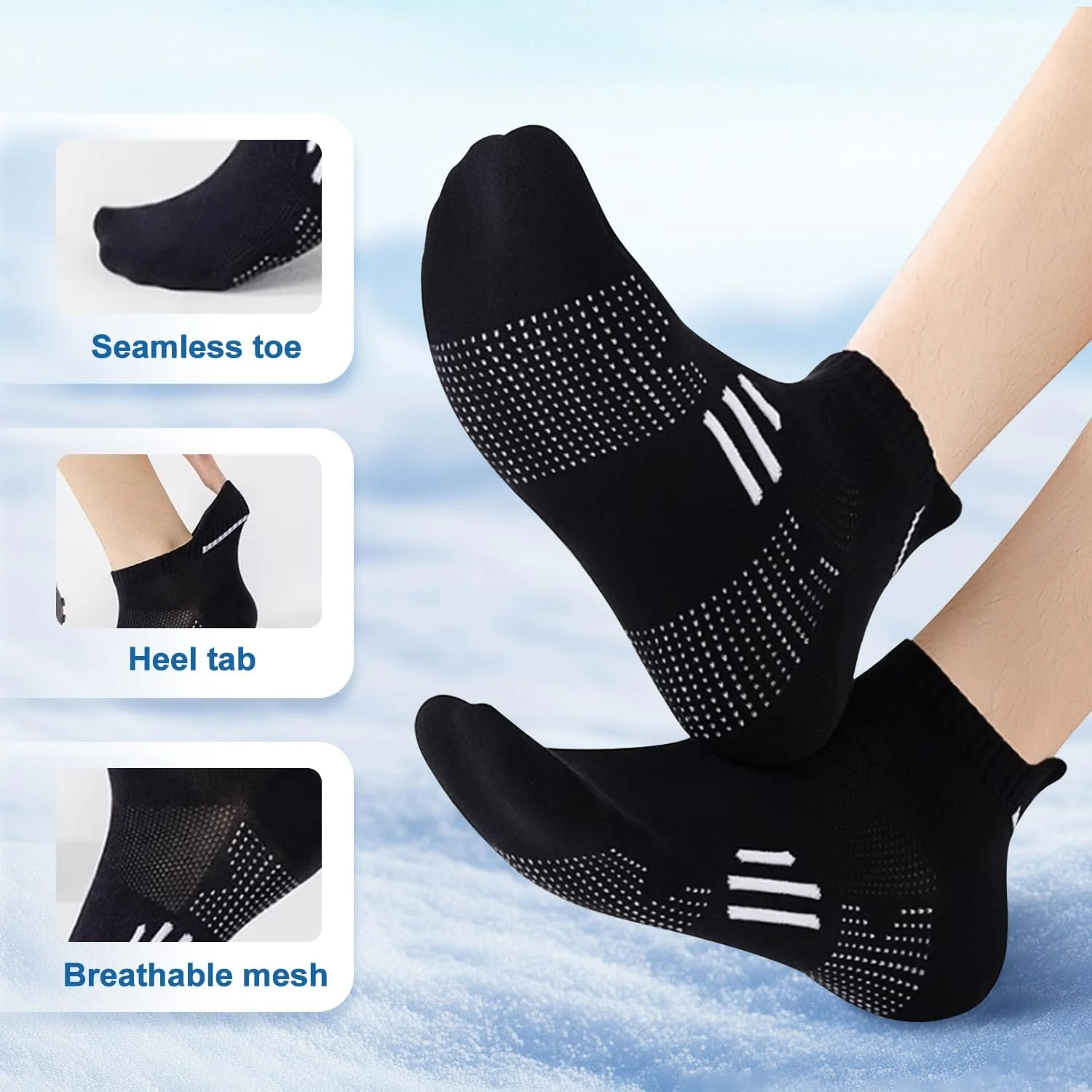 جوراب ورزشی مردانه نخی: 4 جفت جوراب زنانه بالشتکی، ضد عرق، مقاوم در برابر بو و تنفسی، جوراب های ساده دویدن، برای تمرین، پیاده روی، یک سایز (سفید و سیاه)