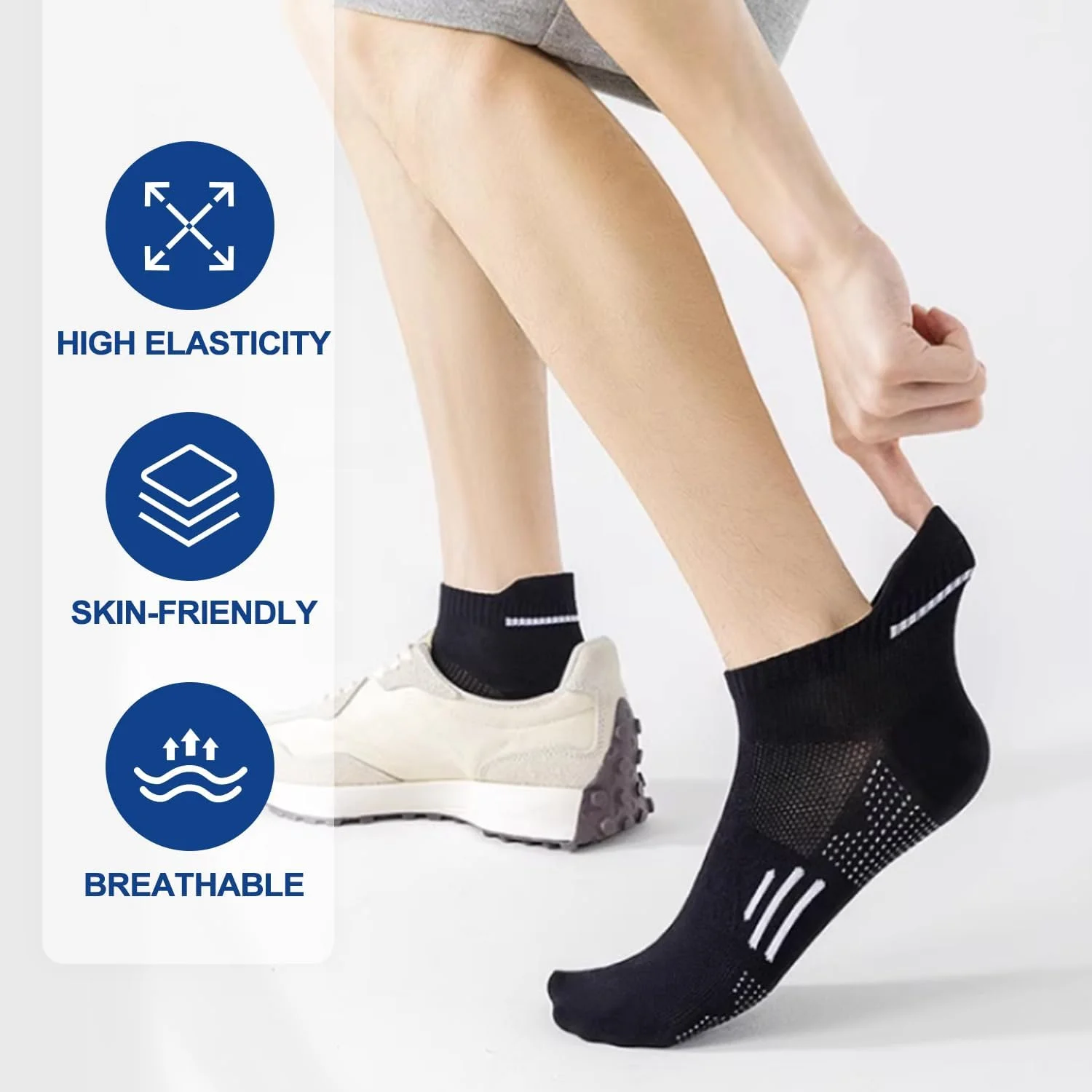 جوراب ورزشی مردانه نخی: 4 جفت جوراب زنانه بالشتکی، ضد عرق، مقاوم در برابر بو و تنفسی، جوراب های ساده دویدن، برای تمرین، پیاده روی، یک سایز (سفید و سیاه)