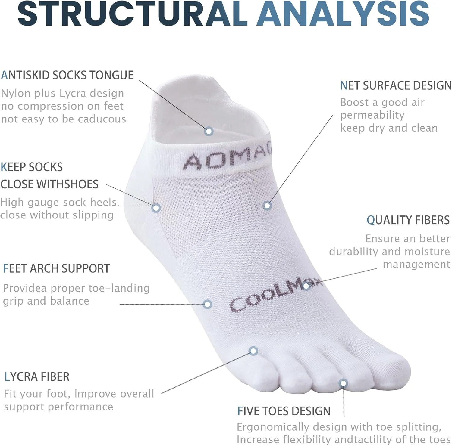 جوراب مدرن پنج انگشتی یونی‌سکس AONIJIE مدل E4110s