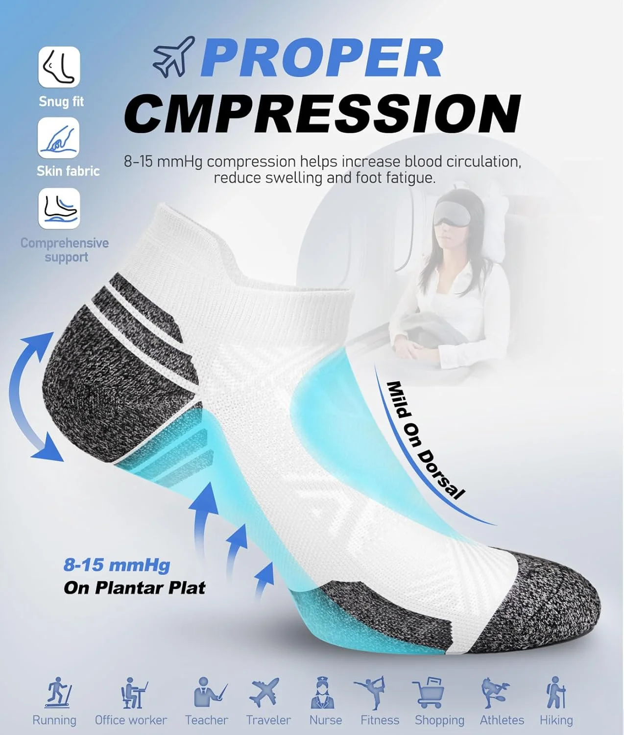 جوراب فشاری مچی برای گردش خون زنان و مردان، جوراب های مخصوص دویدن با ساق کوتاه، بهترین انتخاب برای ورزش دوچرخه سواری و التهاب نیام کف پا