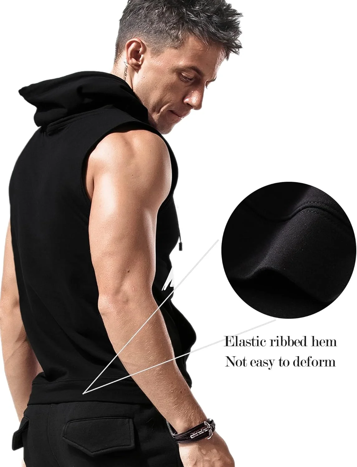 تاپ ورزشی کلاه دار مردانه Amussiar، تی شرت بدون آستین مناسب تمرینات ورزشی و بدنسازی