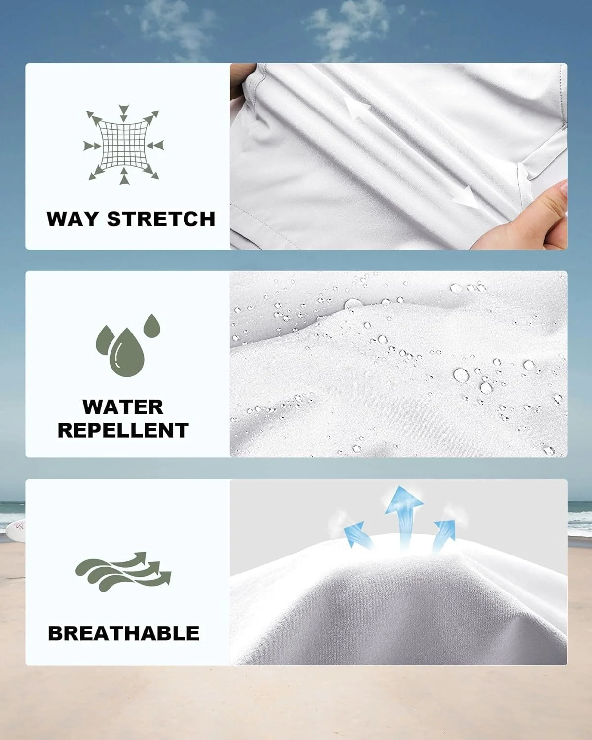 شلوارک گلف مردانه 33000ft، فیت خشک، 11 اینچ، سبک وزن، خشک شونده سریع، کشسان، شلوارک برمودا، مناسب گلف، مسافرت و کار، دارای جیب