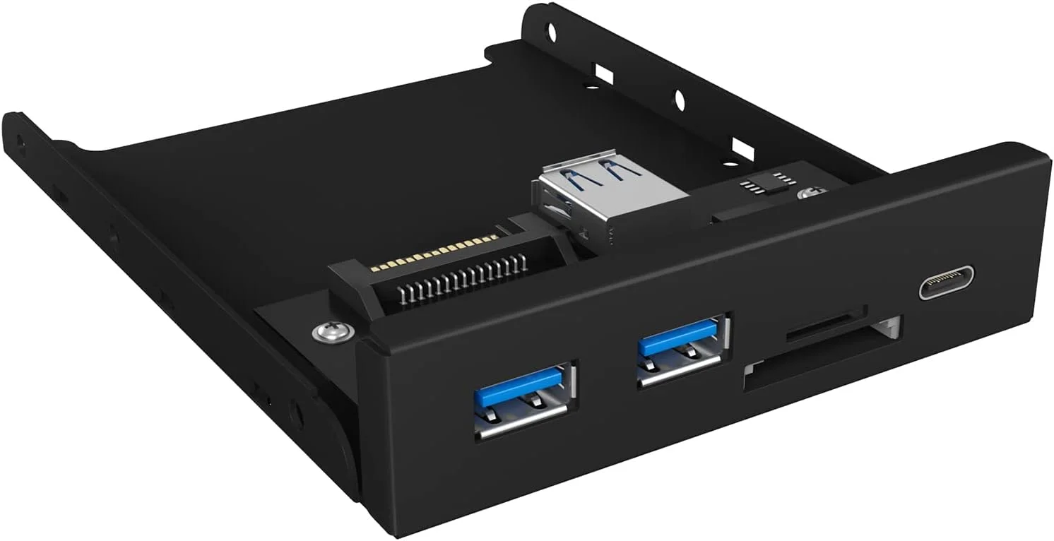 پنل جلویی ICY BOX USB 3.0، دارای 1x USB-C، 2x USB-A، کارت خوان SD و microSD، 3.5 اینچ داخلی، فلزی، IB-HUB1417-i3