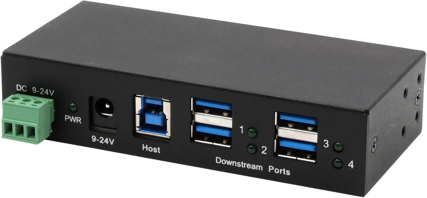 هاب فلزی ۴ پورت USB 3.2 Gen 1 با کیت نصب ریل DIN و دیوار، تراشه VIA VL813