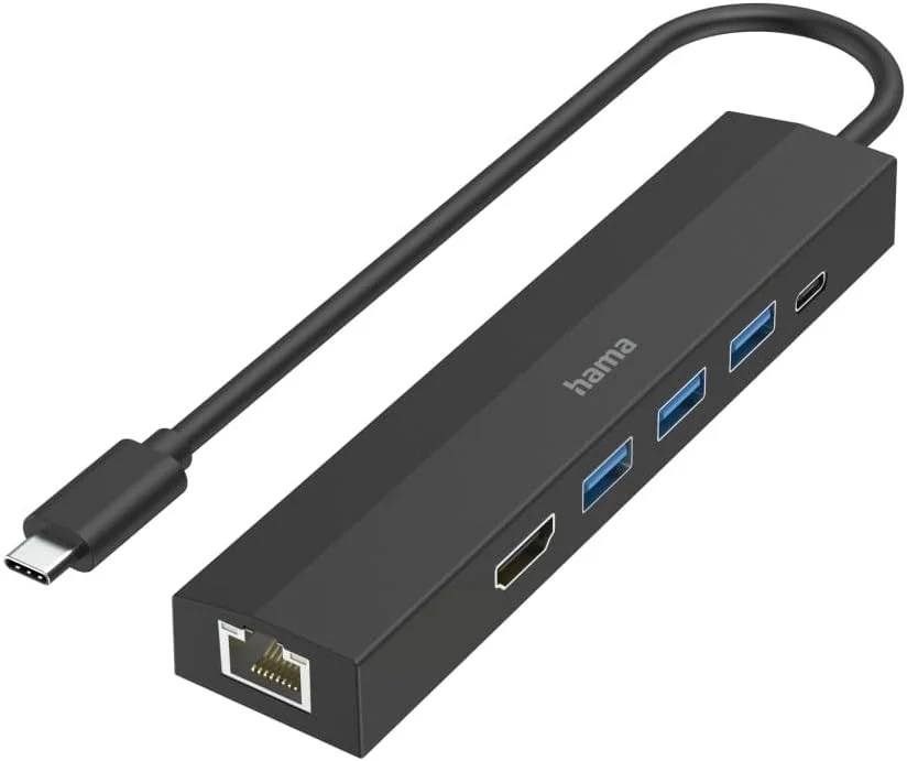 هاب USB هاما 6 پورت (3 پورت USB-A، پورت USB-C، پورت HDMI، پورت LAN، اترنت، برای ماوس، کیبورد، مانیتور، شبکه و غیره، تا 5 گیگابیت بر ثانیه، Ultra HD، 4K، )