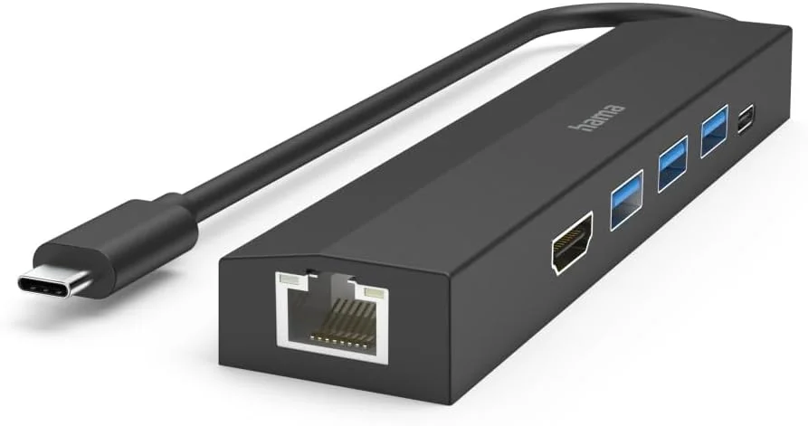 هاب USB هاما 6 پورت (3 پورت USB-A، پورت USB-C، پورت HDMI، پورت LAN، اترنت، برای ماوس، کیبورد، مانیتور، شبکه و غیره، تا 5 گیگابیت بر ثانیه، Ultra HD، 4K، )