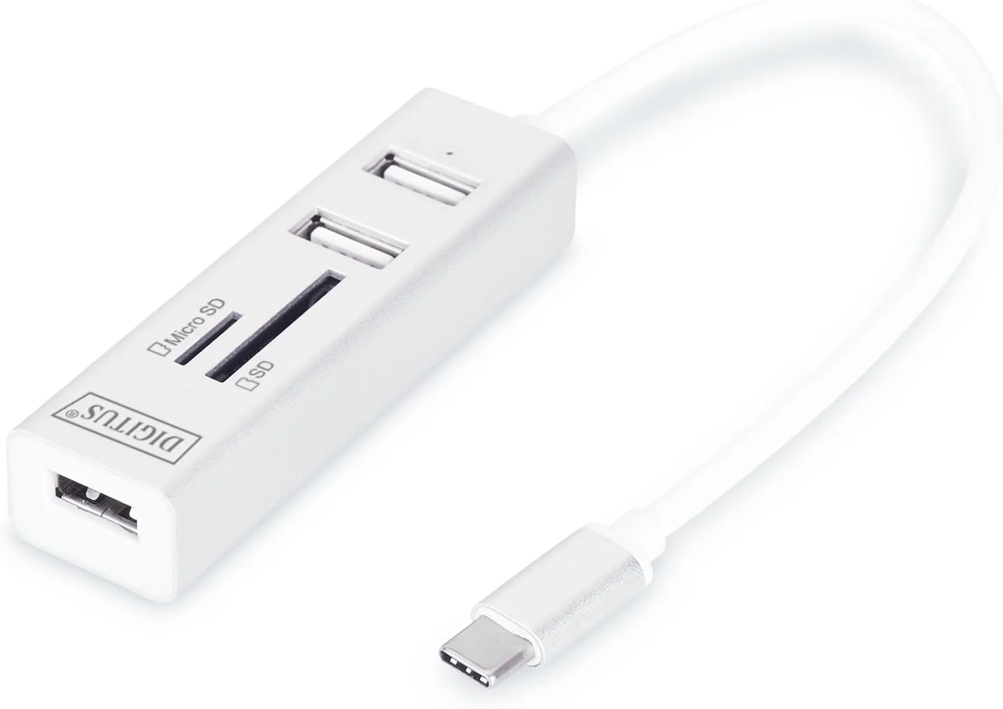 هاب 3 پورت USB 2.0 Type-C دیجی توس با کارت خوان، 1 پورت MicroSD، سفید، 81x23x16 میلی متر
