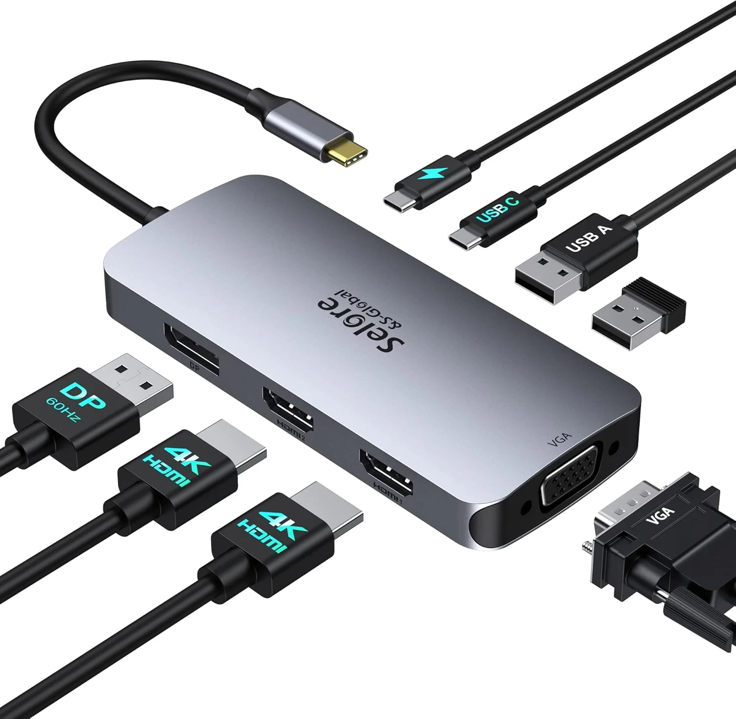 داک استیشن 2 مانیتور، هاب USB C 8 در 1 آداپتور داکینگ استیشن لپ تاپ DisplayPort با Dual 4K HDMI DP VGA PD100W USB 2.0 USB C داده، USBC Multi Monitors سازگار با Dell Thinkpad Huawei