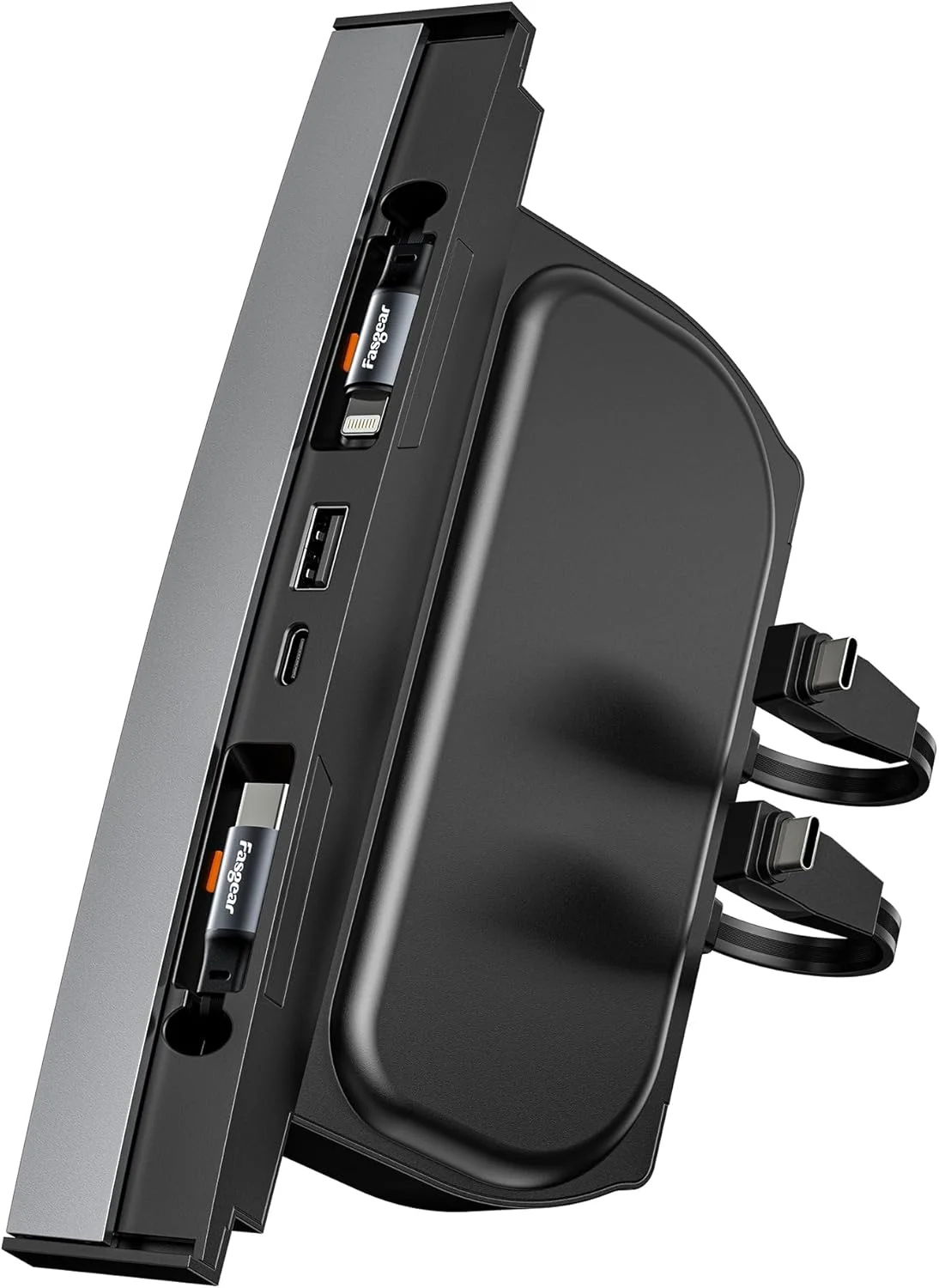 داک استیشن هاب USB فاسگیر با 4 پورت سازگار برای تسلا مدل 3/Y 2023 2022 2021 Y 2024، کابل جمع شونده 80 سانتی‌متری با نور و Type-C برای کنسول وسط مدل 3 Y