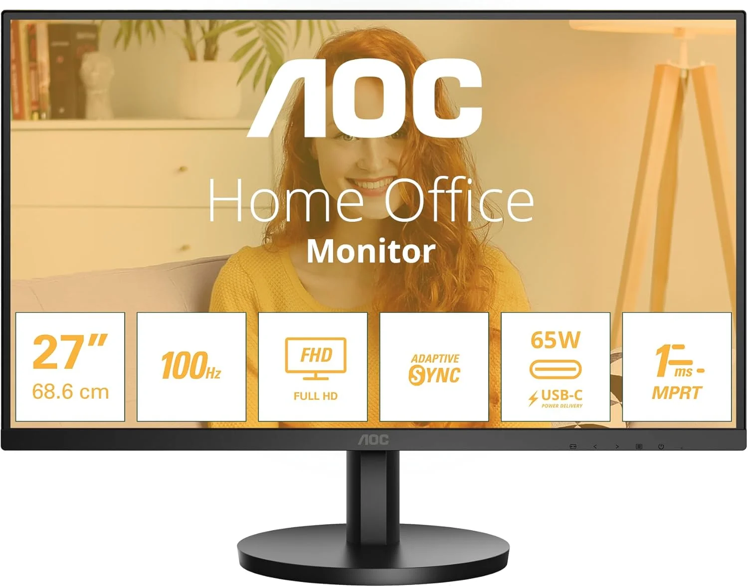 مانیتور 27 اینچی AOC 27B3CA2 - فول اچ دی، دارای بلندگو (1920x1080، 100 هرتز، HDMI، USB-C (توان رسانی 65 وات)، هاب USB) مشکی