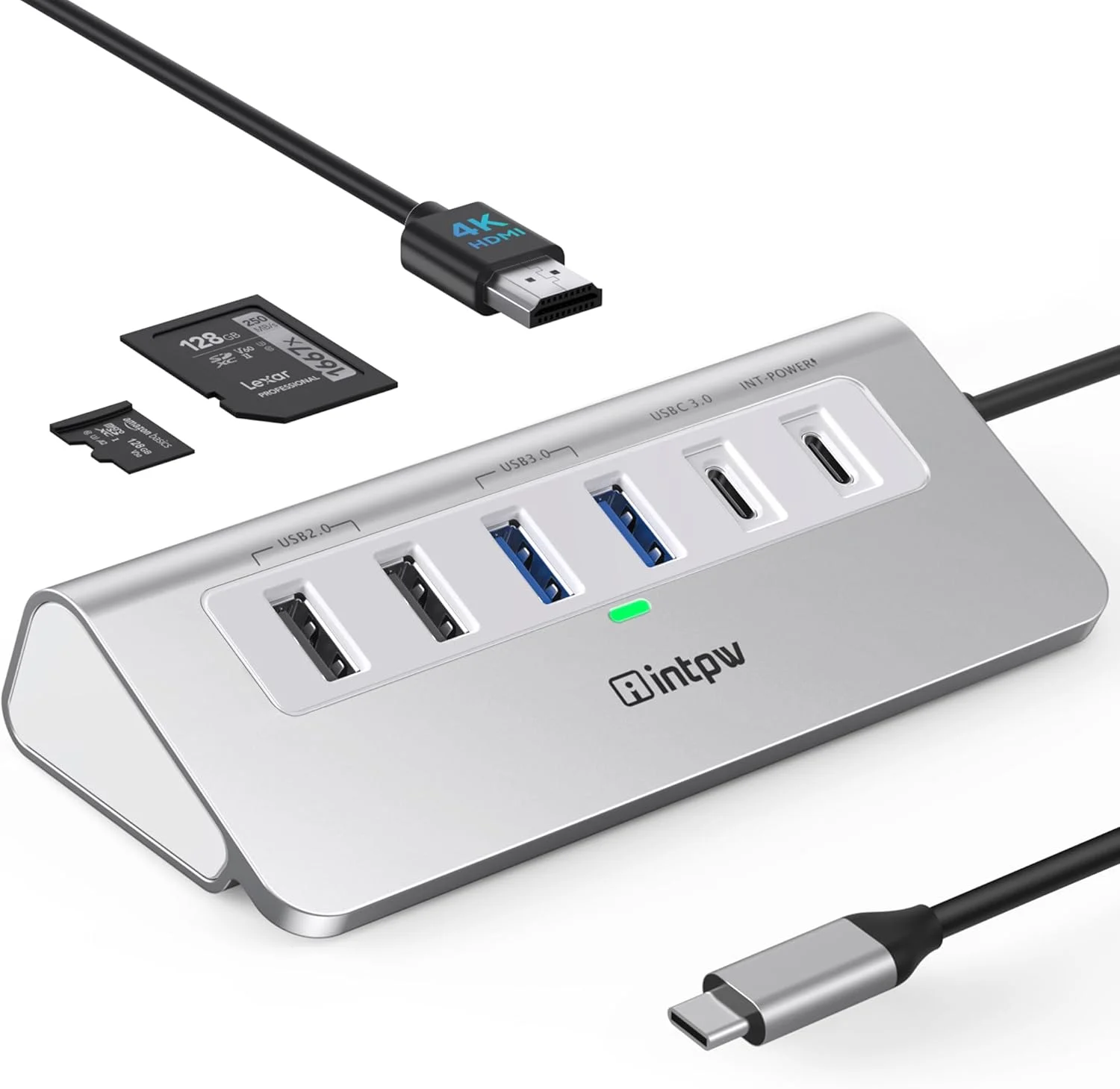 هاب USB C، هاب USB 9 در 1 3.0 با HDMI 4K، 2 پورت Type-A 3.0، PD 100W، 2 پورت Type-A 2.0، USB-C 3.0، SD/TF، ایستگاه داک آلومینیومی برای iPhone16 MacBook Air/Pro iPad/Laptop/Mac OS/Windows/Chromecast