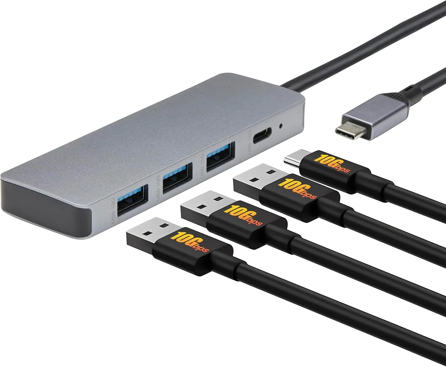 هاب-داک USB آمازون بیسیکس برای USB 3.2/3.1 نسل 2، 10 گیگابیت بر ثانیه، USB-C به 1 عدد USB-C / 3 عدد USB-A، مناسب برای ویندوز/مک، نقره ای، مشکی