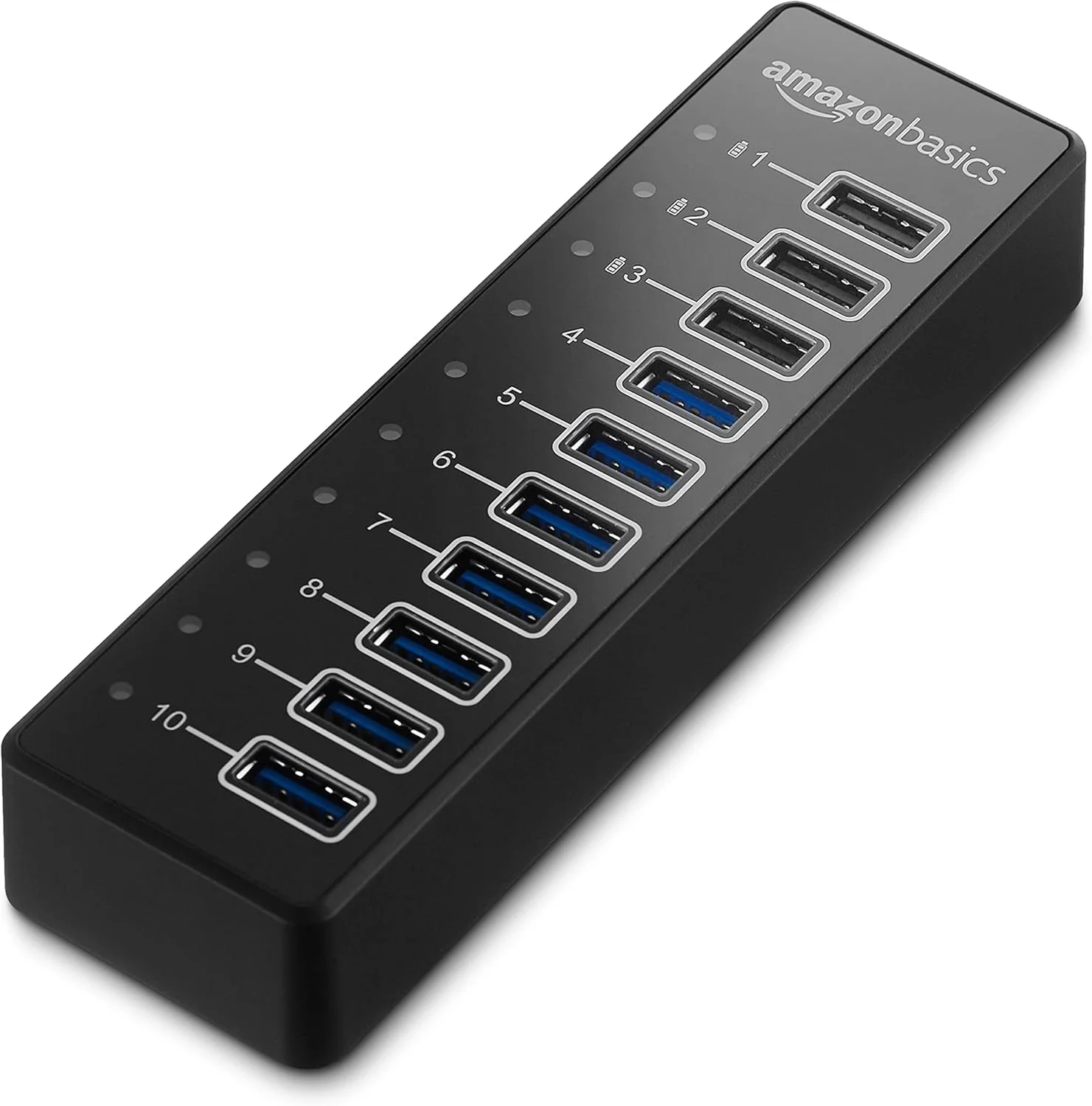 هاب USB-A آمازون بیسیکس، هاب USB-A 3.1 با 10 پورت و آداپتور برق - 65 وات (20 ولت / 3.25 آمپر)، مشکی