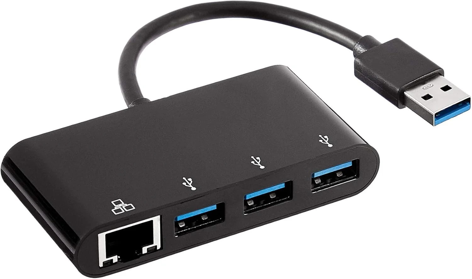 آداپتور USB 3.0 آمازون بیسیکس با 3 پورت USB و 1 پورت اترنت گیگابیتی RJ45، 3 پورت USB A + 1 پورت RJ45، مشکی