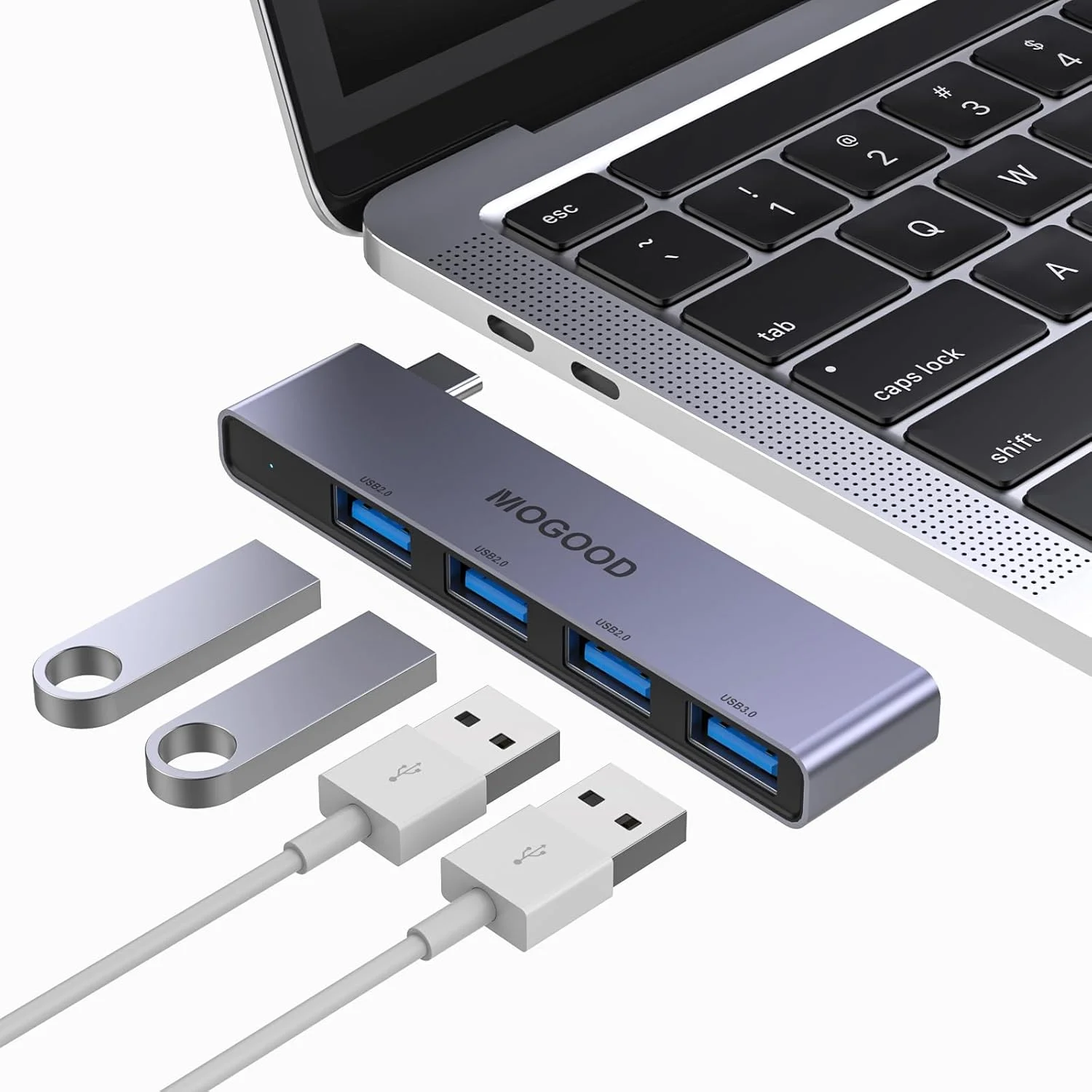 هاب USB-C به USB موگود، 4 پورت، آداپتور چند پورت، اسپلیتر USB-C با پورت USB 3.0، داک استیشن USB Type-C برای MacBook Pro/Air 2020/2019، Surface Pro و غیره