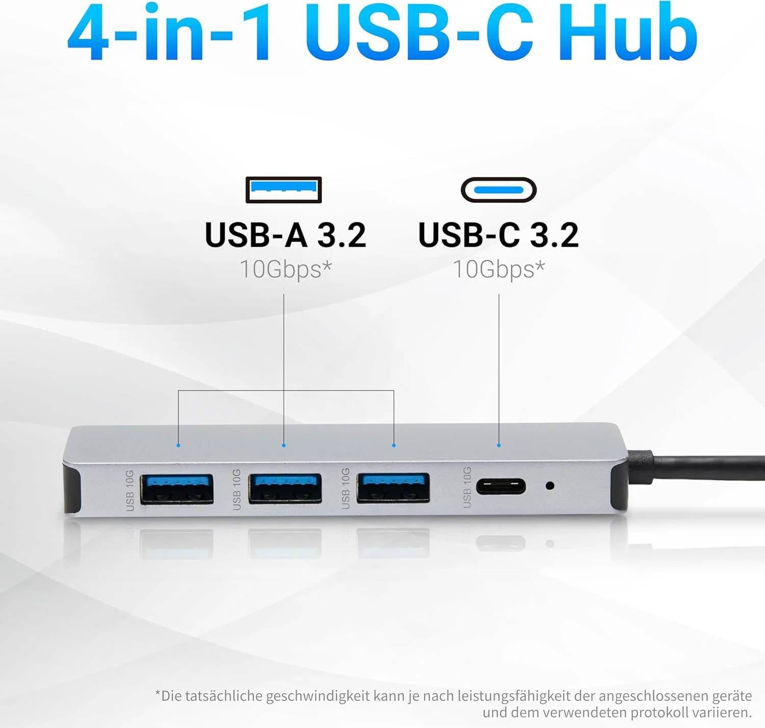 هاب-داک USB آمازون بیسیکس برای USB 3.2/3.1 نسل 2، 10 گیگابیت بر ثانیه، USB-C به 1 عدد USB-C / 3 عدد USB-A، مناسب برای ویندوز/مک، نقره ای، مشکی