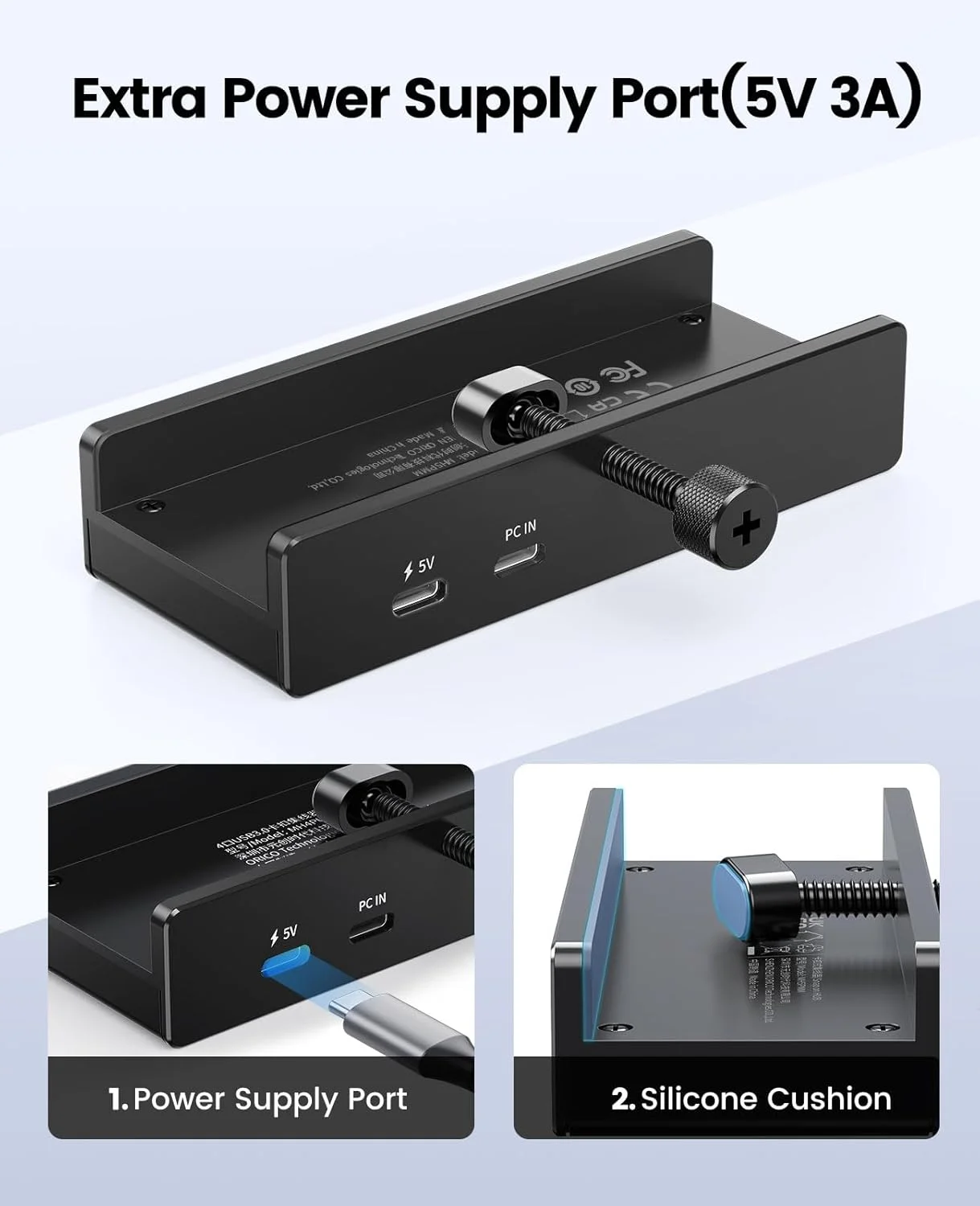 هاب USB اوریکو، هاب آلومینیومی USB 3.0 کلیپ با پورت منبع تغذیه 5 ولت، اسپلیتر USB 4 پورت 5 گیگابیت بر ثانیه با 3 پورت Type-A 3.0 و 1 پورت Type-C 3.0، کابل 100 سانتی متری (C به A/C)، برای مانیتورها، میزها - تصویر 3