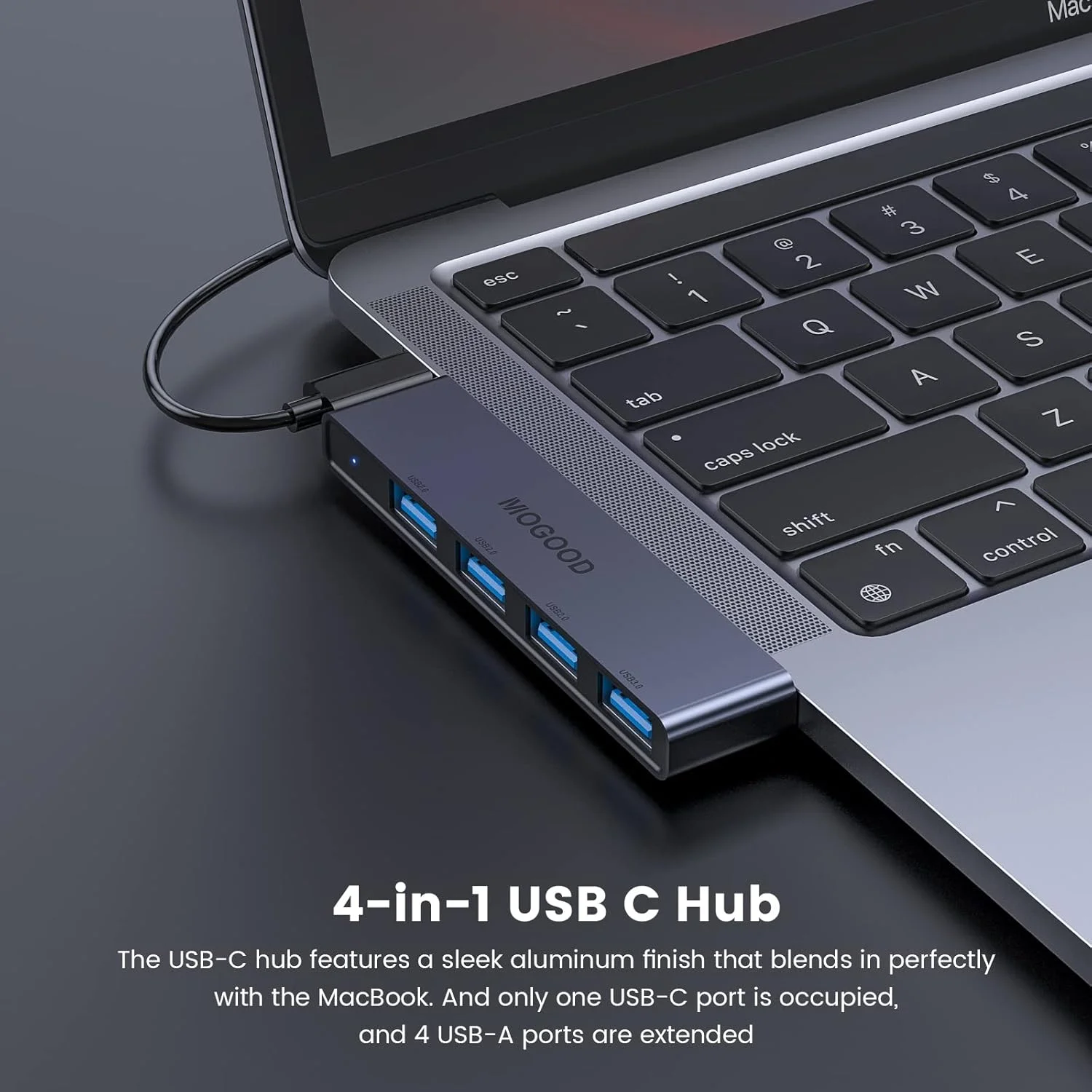 هاب USB-C به USB موگود، 4 پورت، آداپتور چند پورت، اسپلیتر USB-C با پورت USB 3.0، داک استیشن USB Type-C برای MacBook Pro/Air 2020/2019، Surface Pro و غیره - تصویر 2 هاب USB-C به USB موگود، 4 پورت، آداپتور چند پورت، اسپلیتر USB-C با پورت USB 3.0، داک استیشن USB Type-C برای MacBook Pro/Air 2020/2019، Surface Pro و غیره - تصویر 2