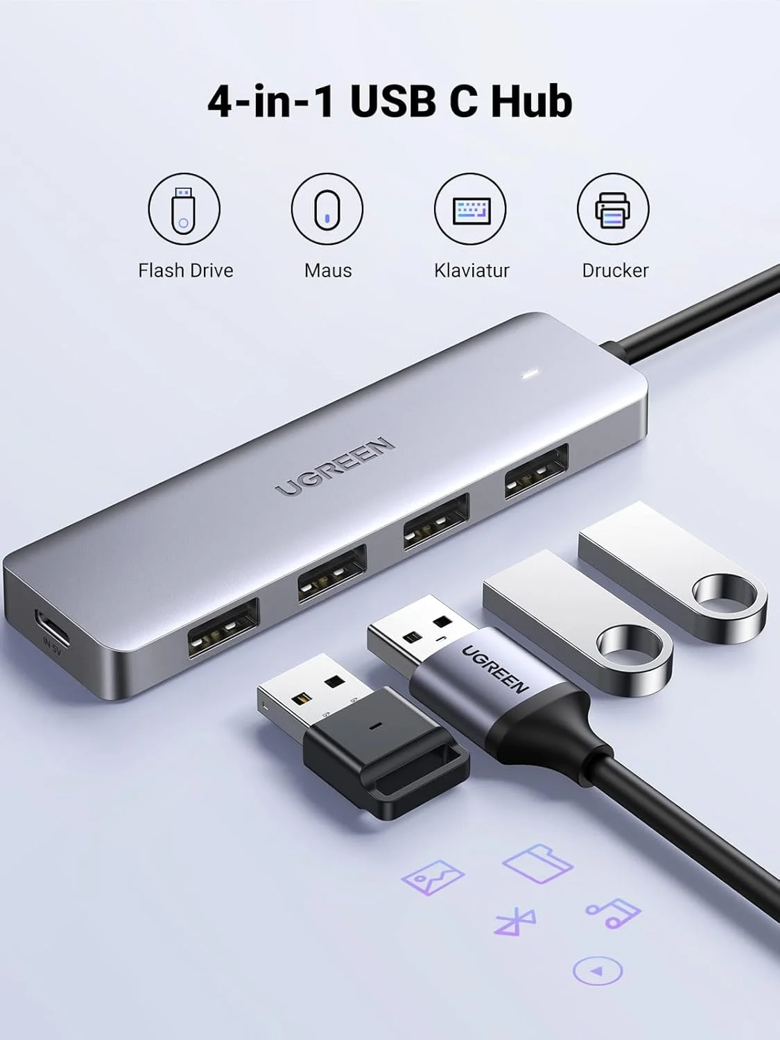 هاب USB C یوگرین با 4 پورت USB 3.0 OTG، سازگار با سری آیفون 17، سری مک بوک، آیپد، سرفیس پرو/گو، Thinkpad و غیره (15 سانتی متر)