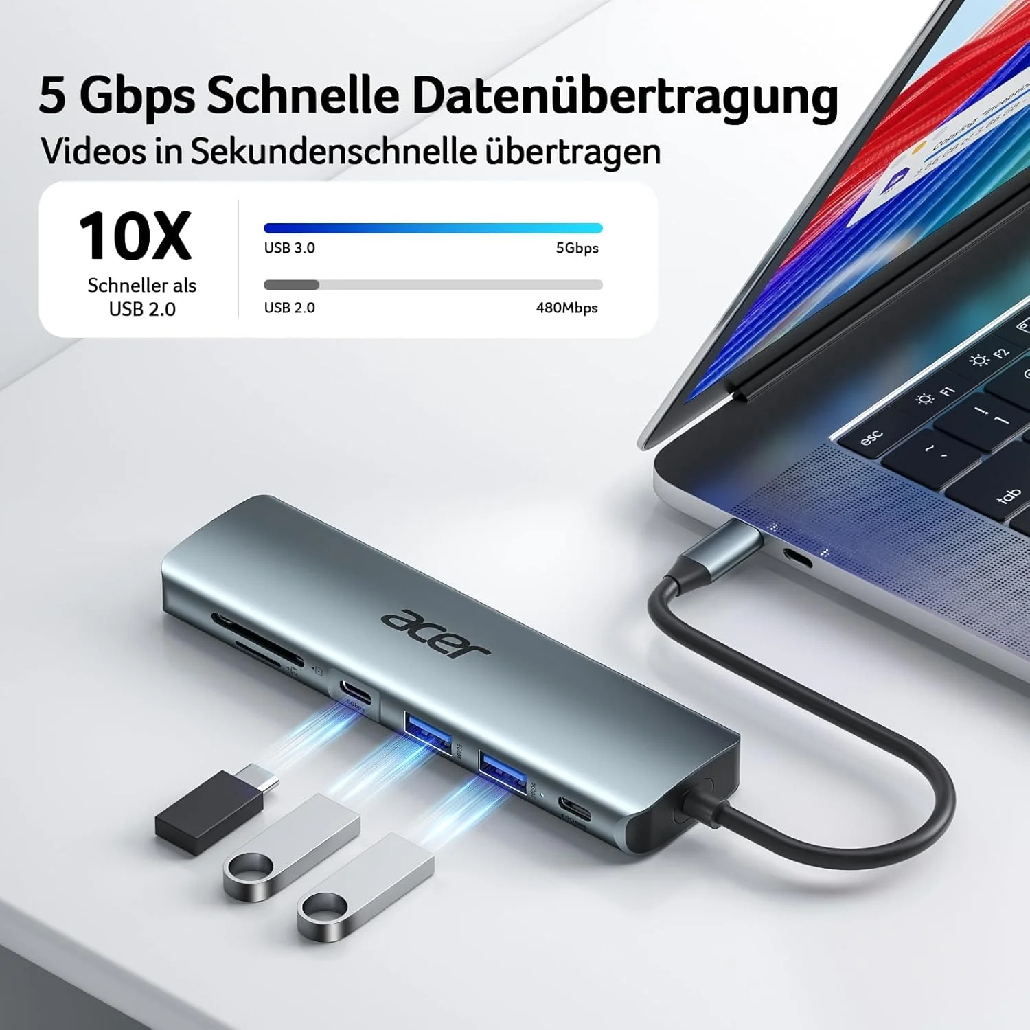 هاب USB C ایسر، 7 در 1 USB-C به 4K HDMI، 2xUSB 3.0، 1x Type C 5Gbps، 100W PD، کارت خوان SD/TF، آداپتور چند پورت داکینگ آلومینیومی برای سری iPhone 15/16، MacBook/iPad Pro/Air، S24، Surface و غیره.